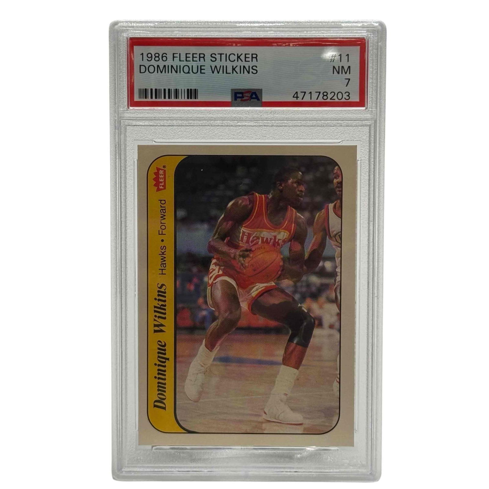 1986 Fleer Basketball Sticker #11 Dominique Wilkins PSA 7 (1 of 9)