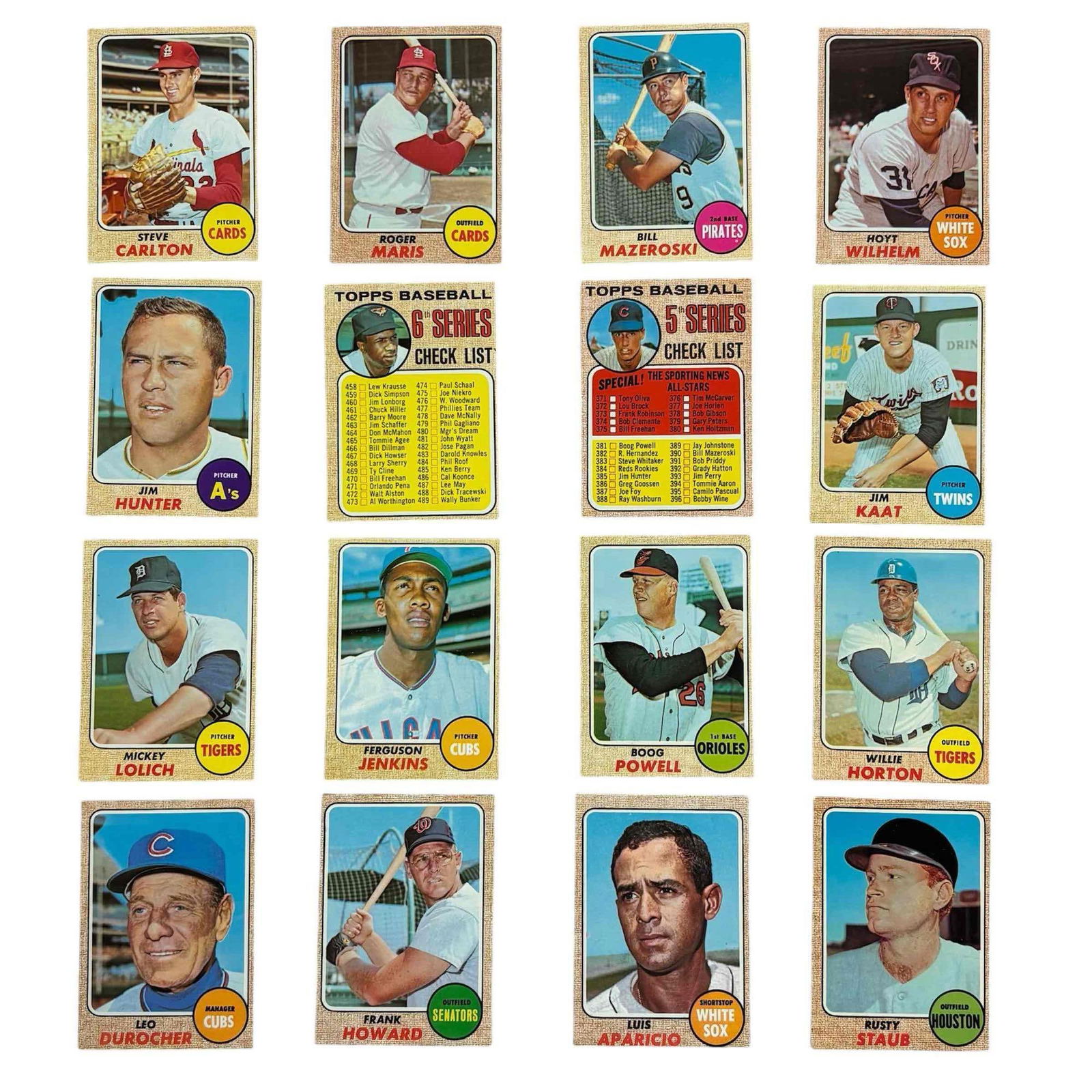 1968 Topps Baseball Card Stars and HOF'ers (16) (1 of 15)