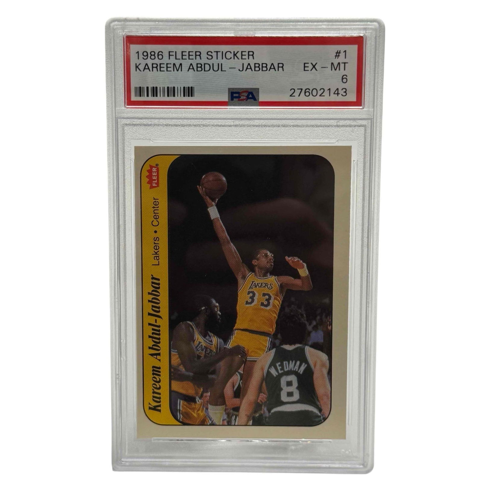 1986 Fleer Basketball Sticker #1 Kareem Adbul-Jabbar PSA 6 (1 of 9)
