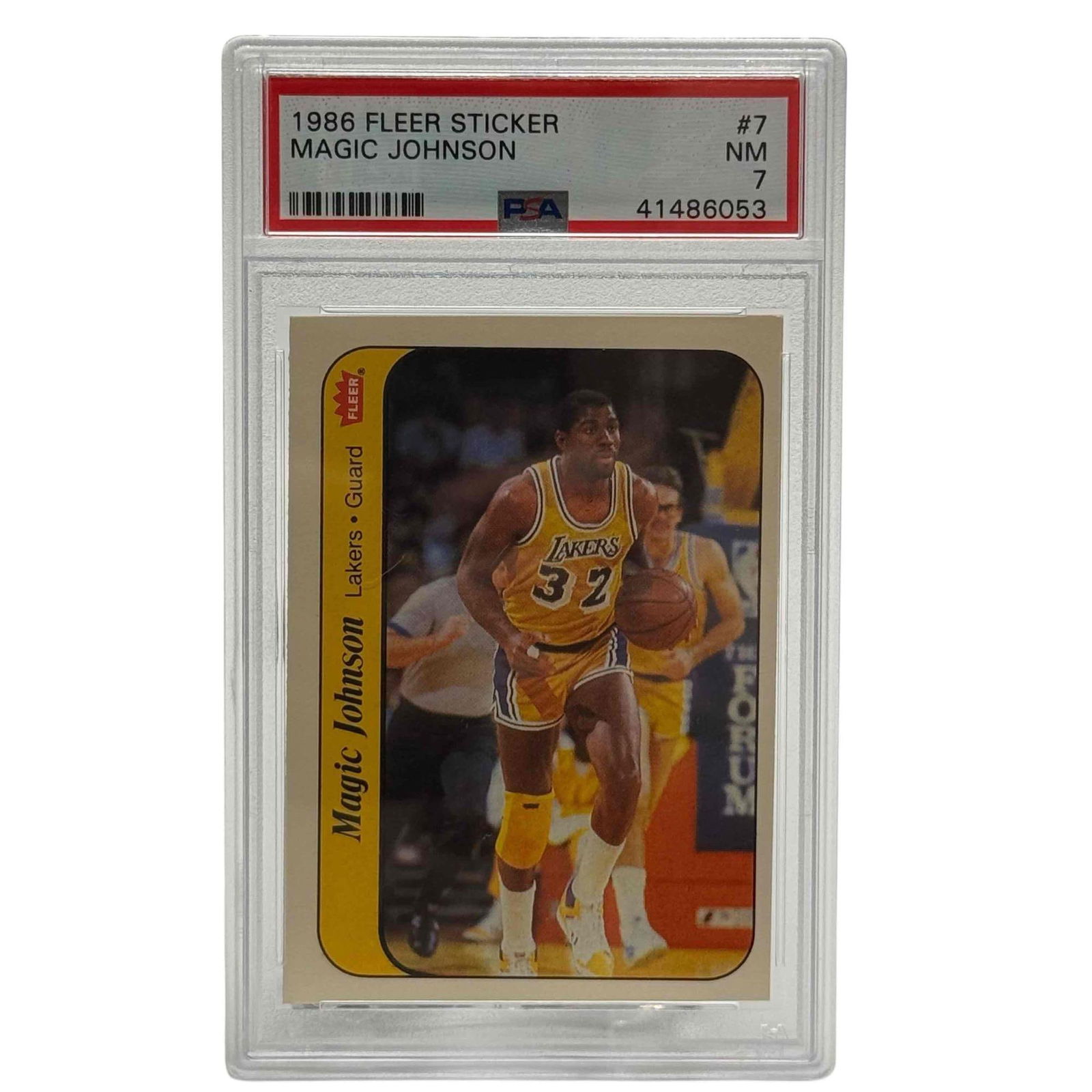 1986 Fleer Basketball Sticker #7 Magic Johnson PSA 7 Lakers (1 of 7)