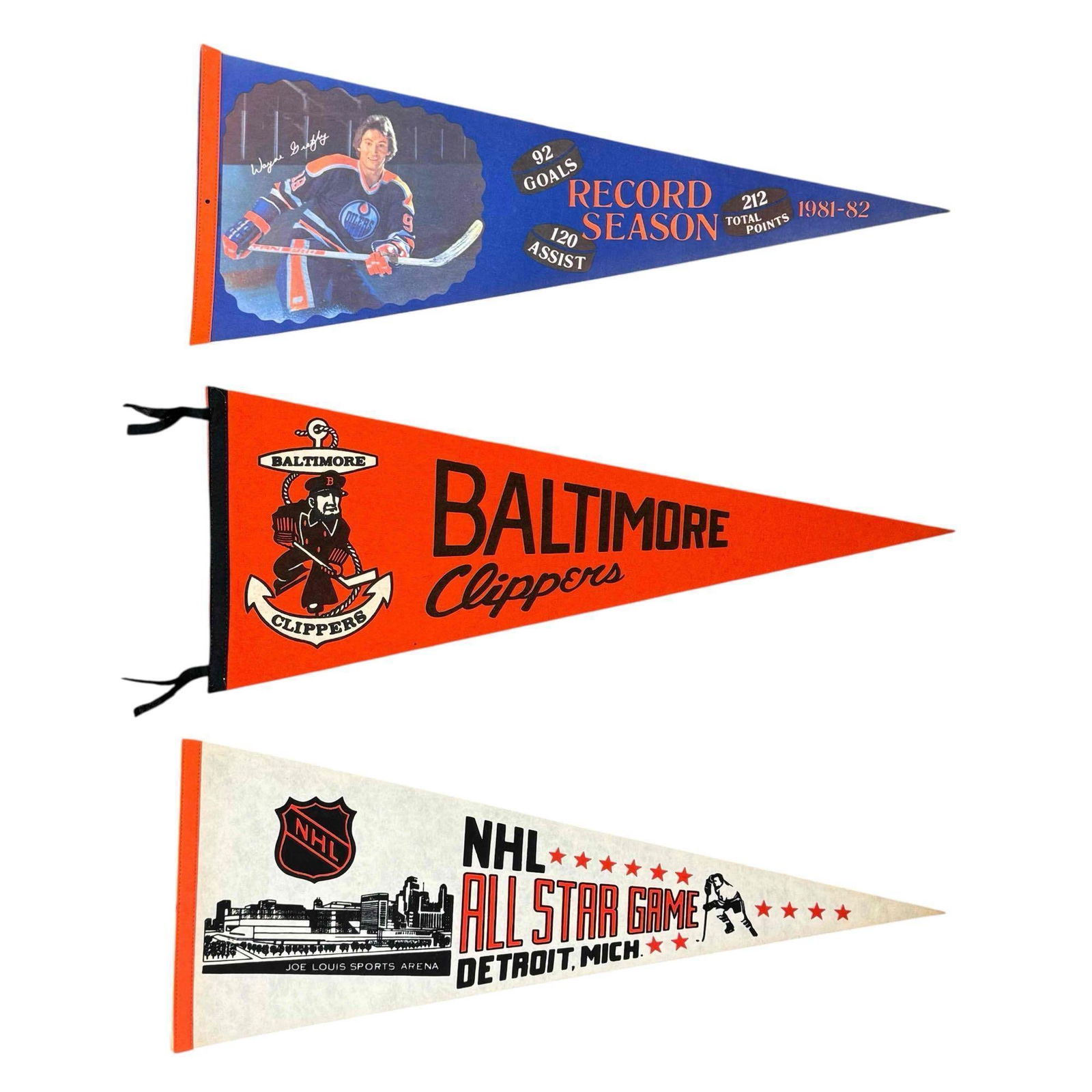 (3) Hockey Pennants w/ Baltimore Clippers, Wayne Gretzky (1 of 13)