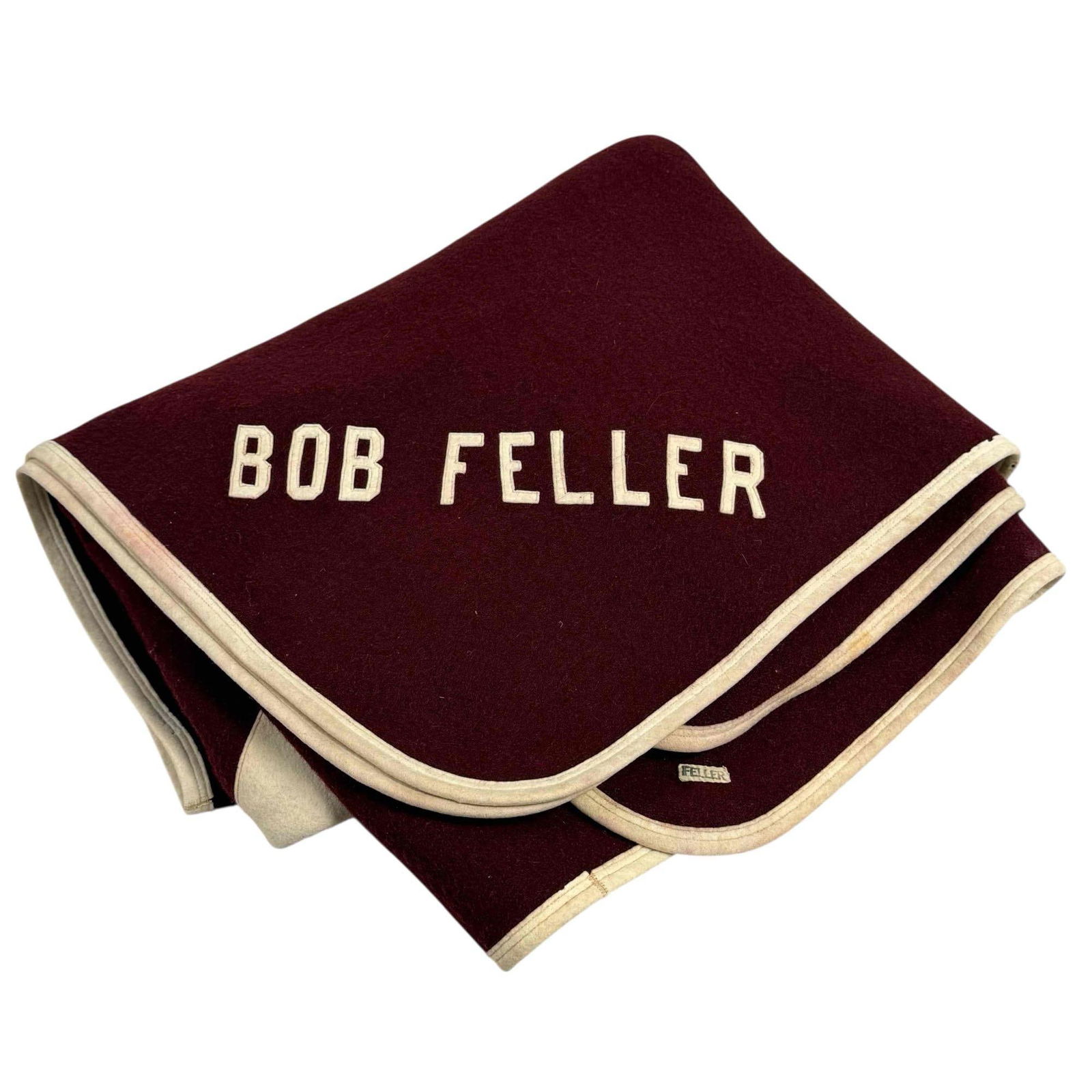 Amazing Bob Feller Personal Wool Blanket 1930's-1940's: Maroon blanket obtained from the Bob and Anne Feller residence. This could have been a gift to Feller a lifetime ago or a token of appreciation from a friend, family member or local business. It is mo