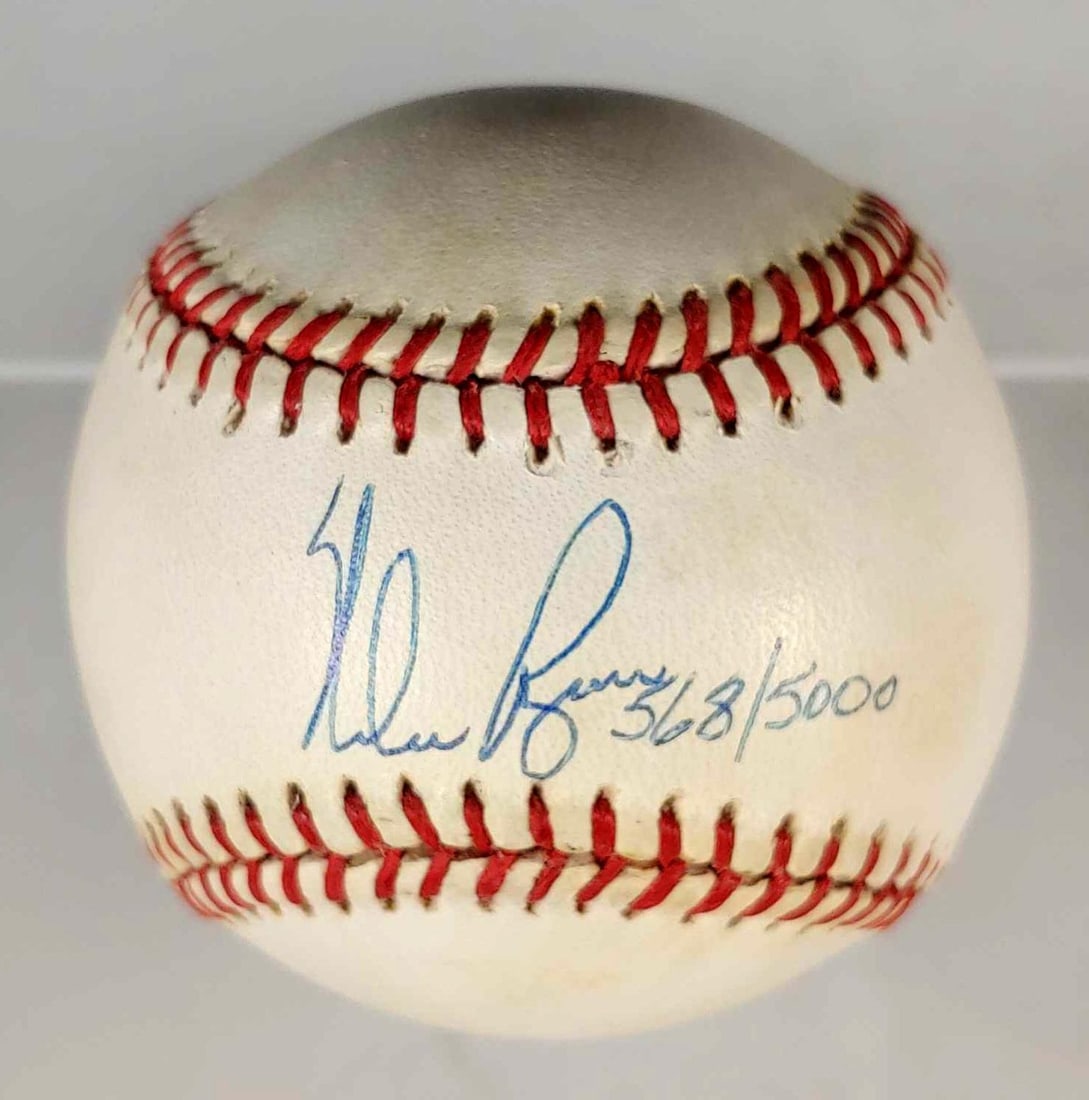 Nolan Ryan Autographed Limited Edition Baseball JSA Strikeout King: Official Bobby Brown baseball signed on the sweet spot in blue pen. Also inscribed "568/5000" as these were issued when Nolan reached the 5,000 strikeout milestone. He didn't stop there. He kept going