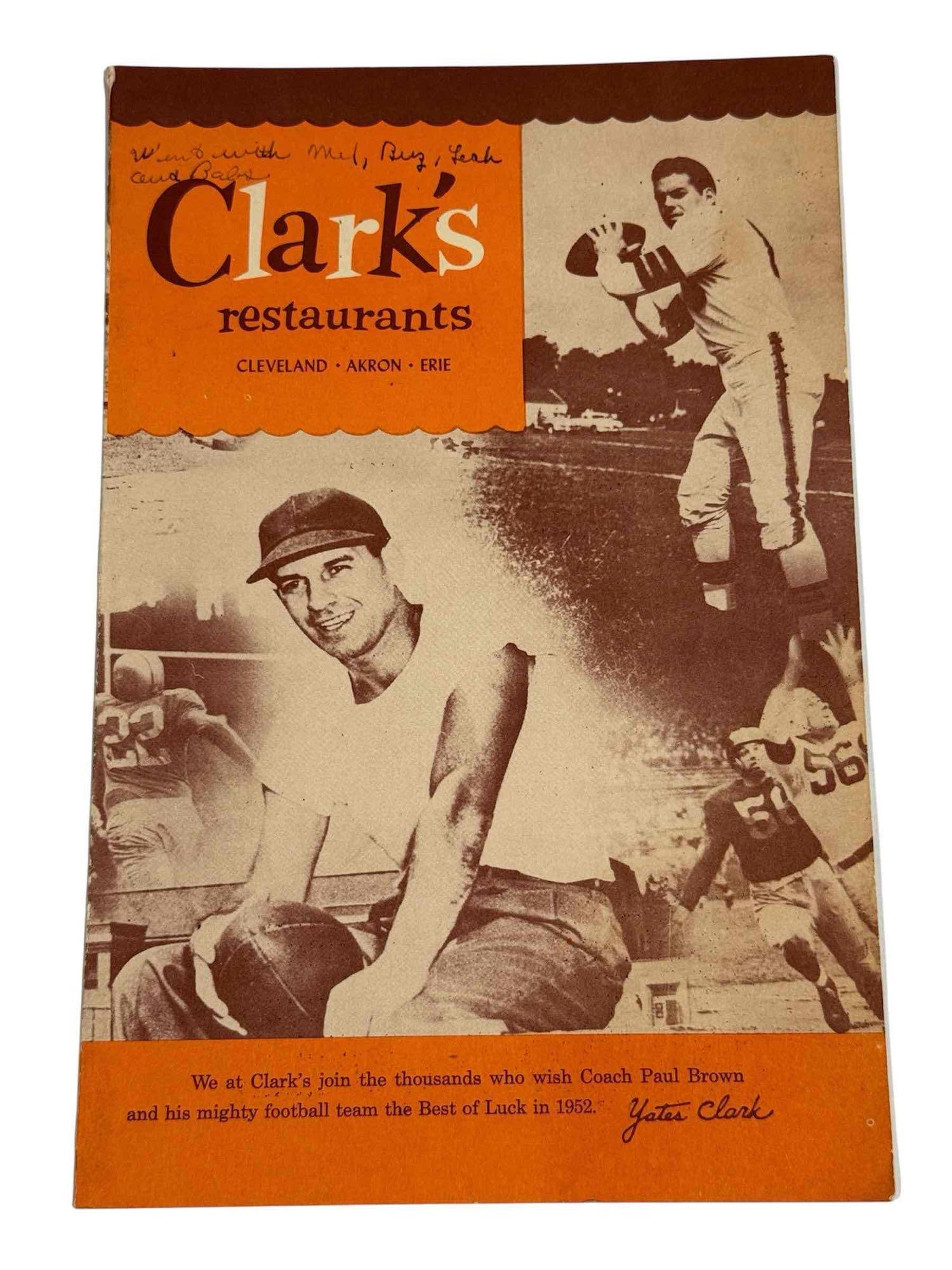 1952 Clark's Restaurant Menu Cleveland Browns (1 of 10)