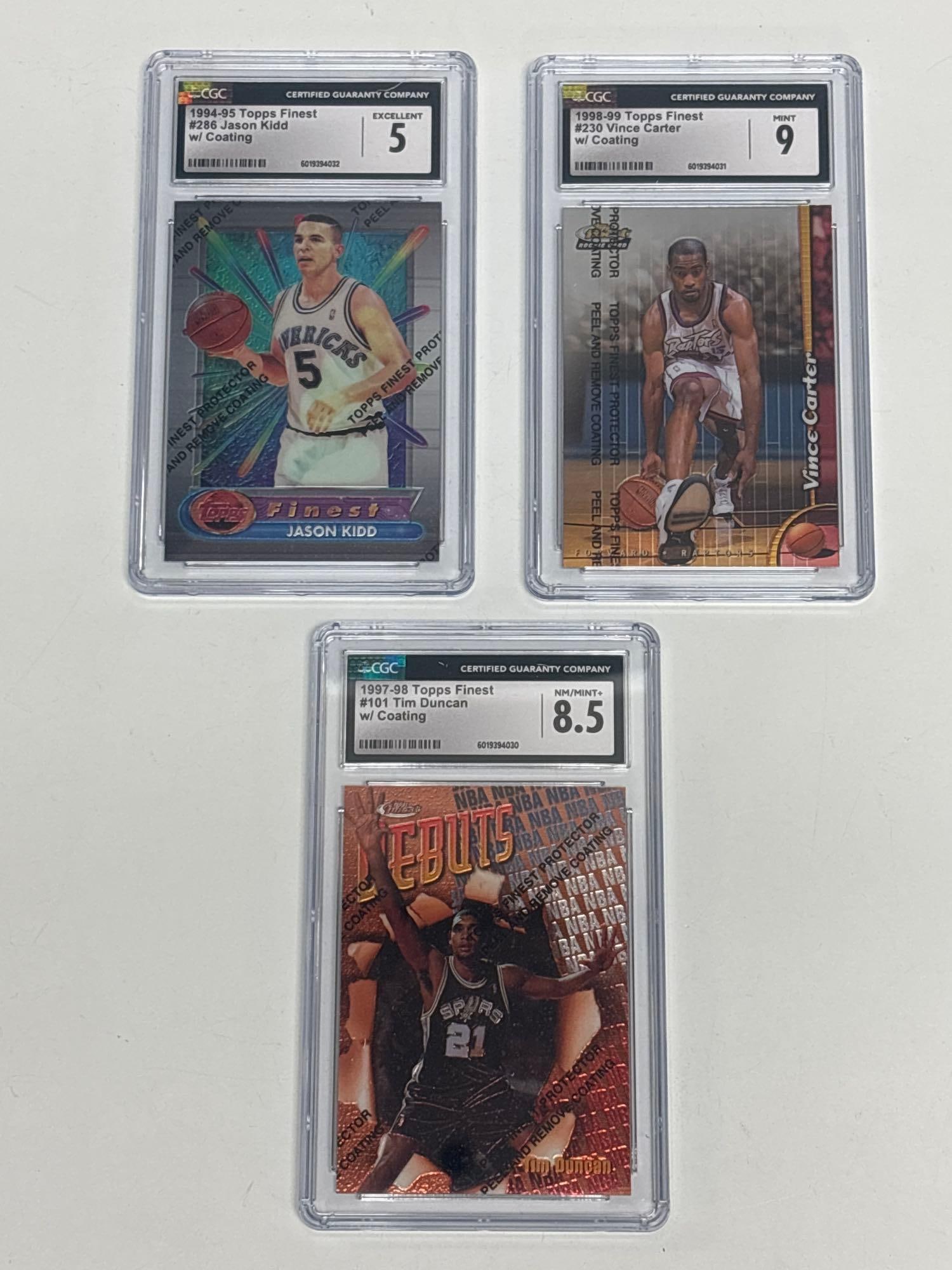 Topps Finest Tim Duncan, Vince Carter, Jason Kidd w/ Coatings CGC (1 of 8)