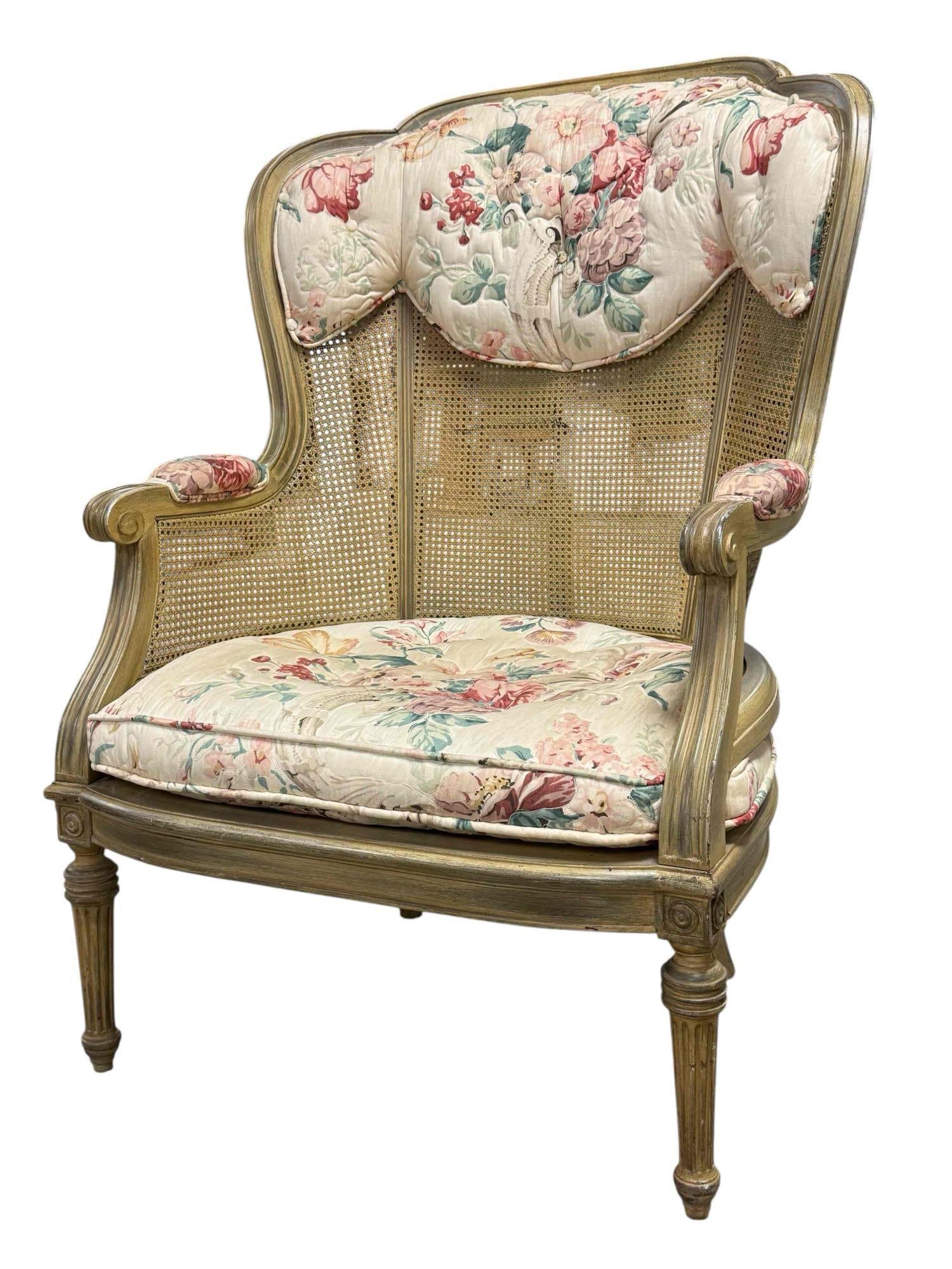 Carved French Louis XVI Style Painted Arm Chair (1 of 20)