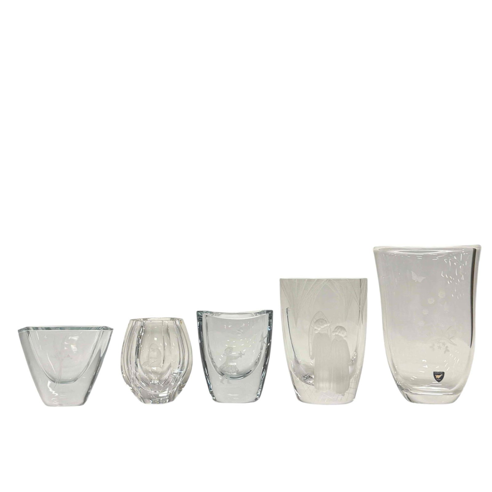 Swedish Orrefors Etched Crystal Vases (5) (1 of 19)