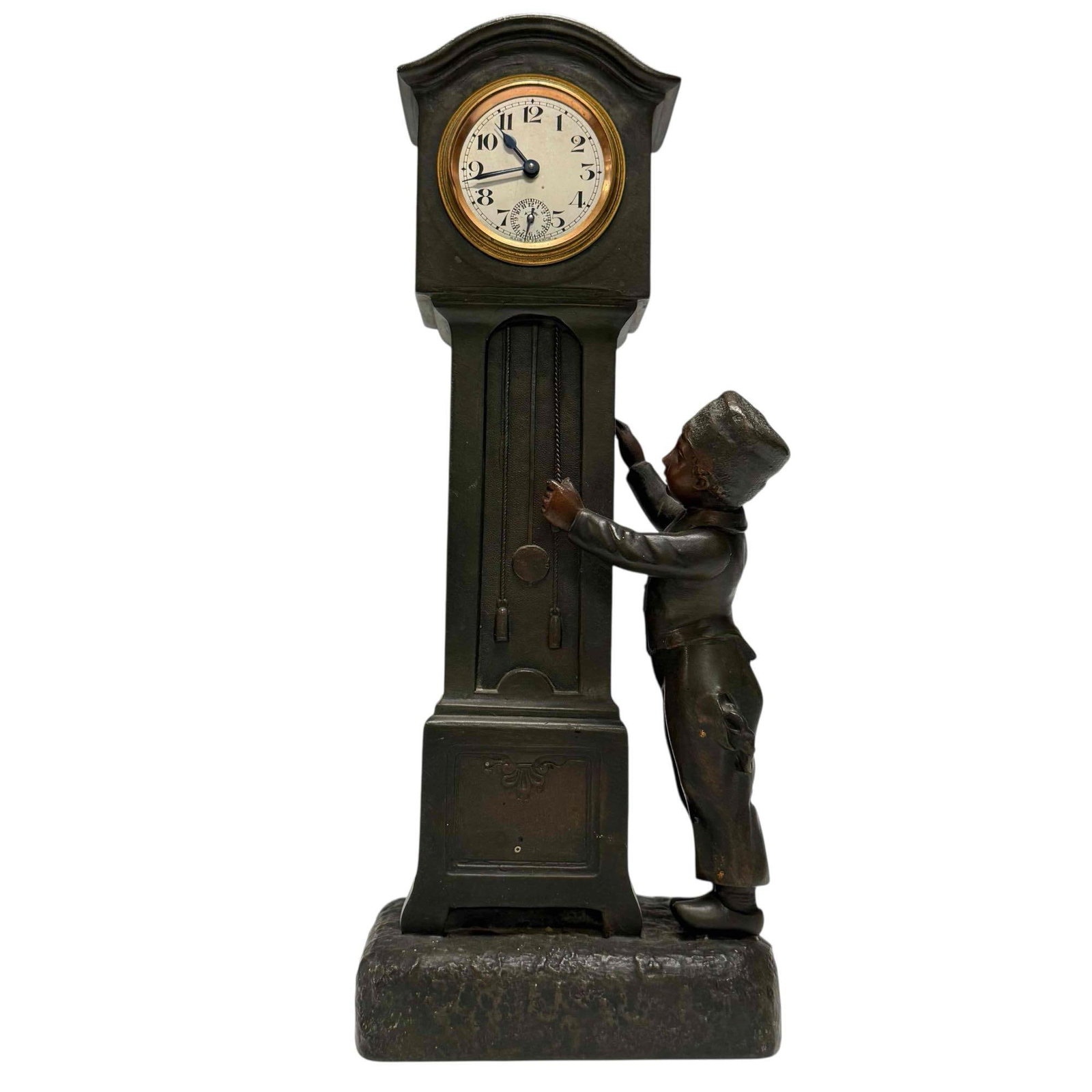 French Novelty Miniature Grandfather Clock Mantle Clock 13" Tall (1 of 18)