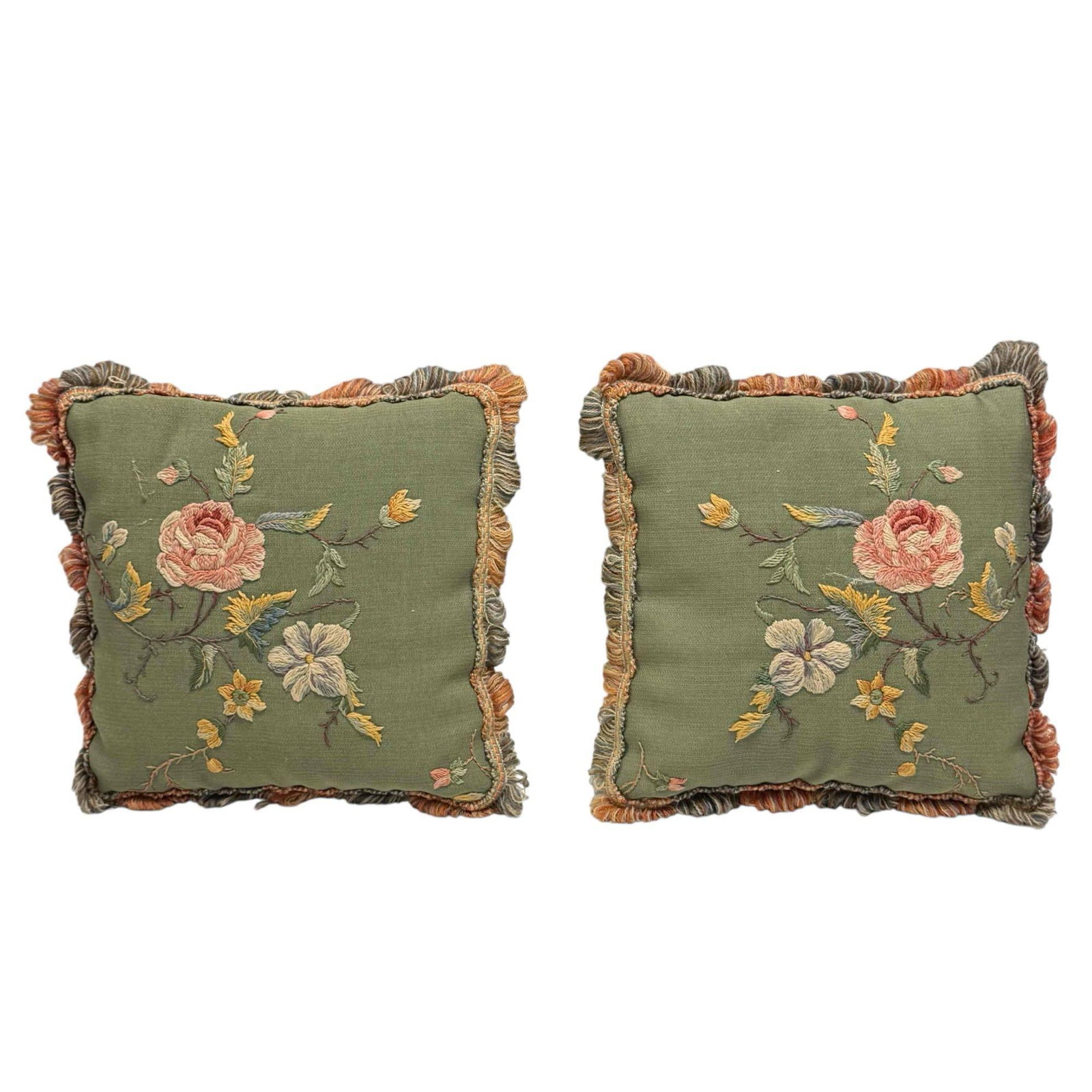 Pair of Sage Green Embroidered Floral Throw Pillows (2) (1 of 15)
