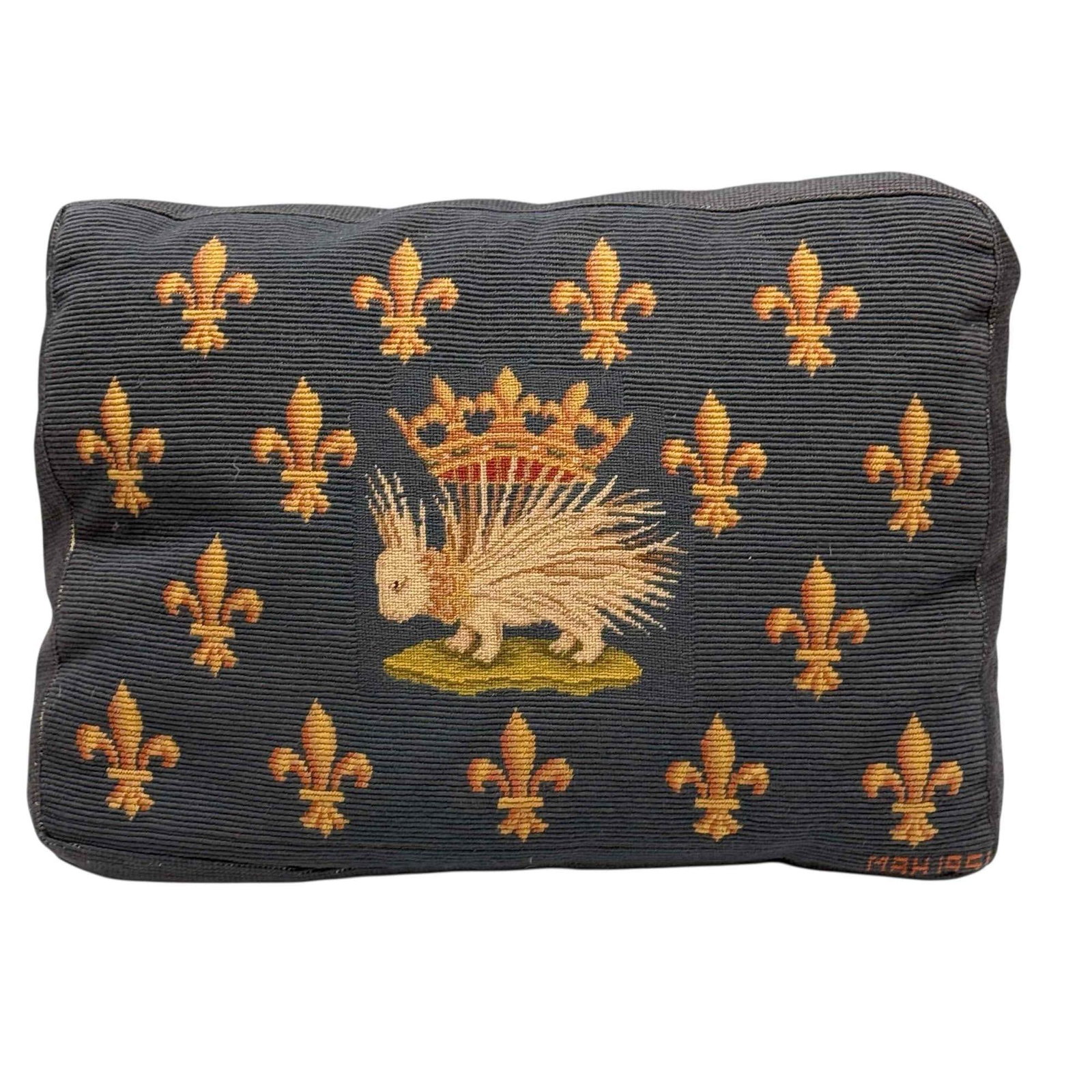 Fleur-de-Lis Whippet Dog and Porcupine Needlepoint Decorative Pillow (1 of 15)