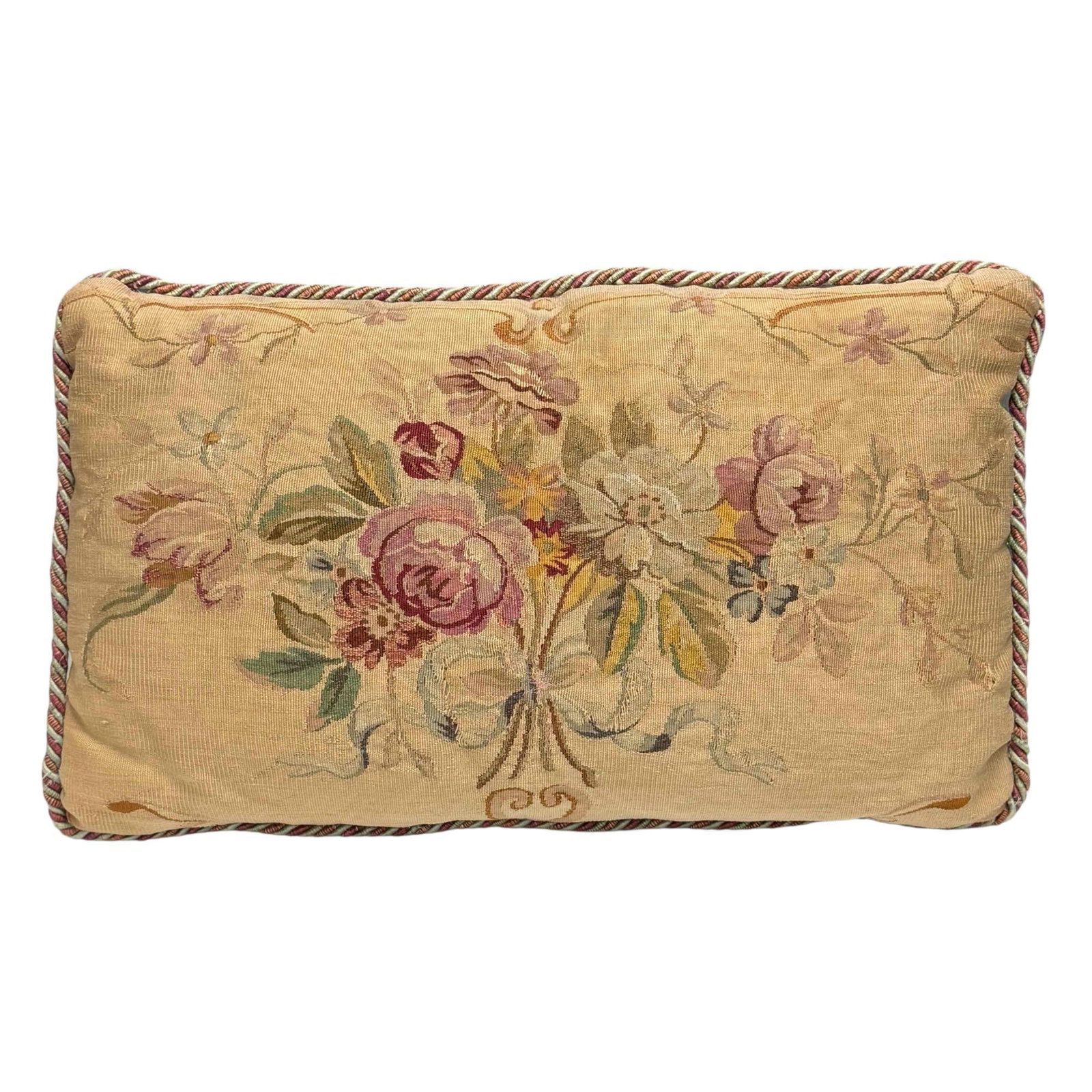 French Country Pink Rose Floral Tapestry Lumbar Pillow (1 of 17)
