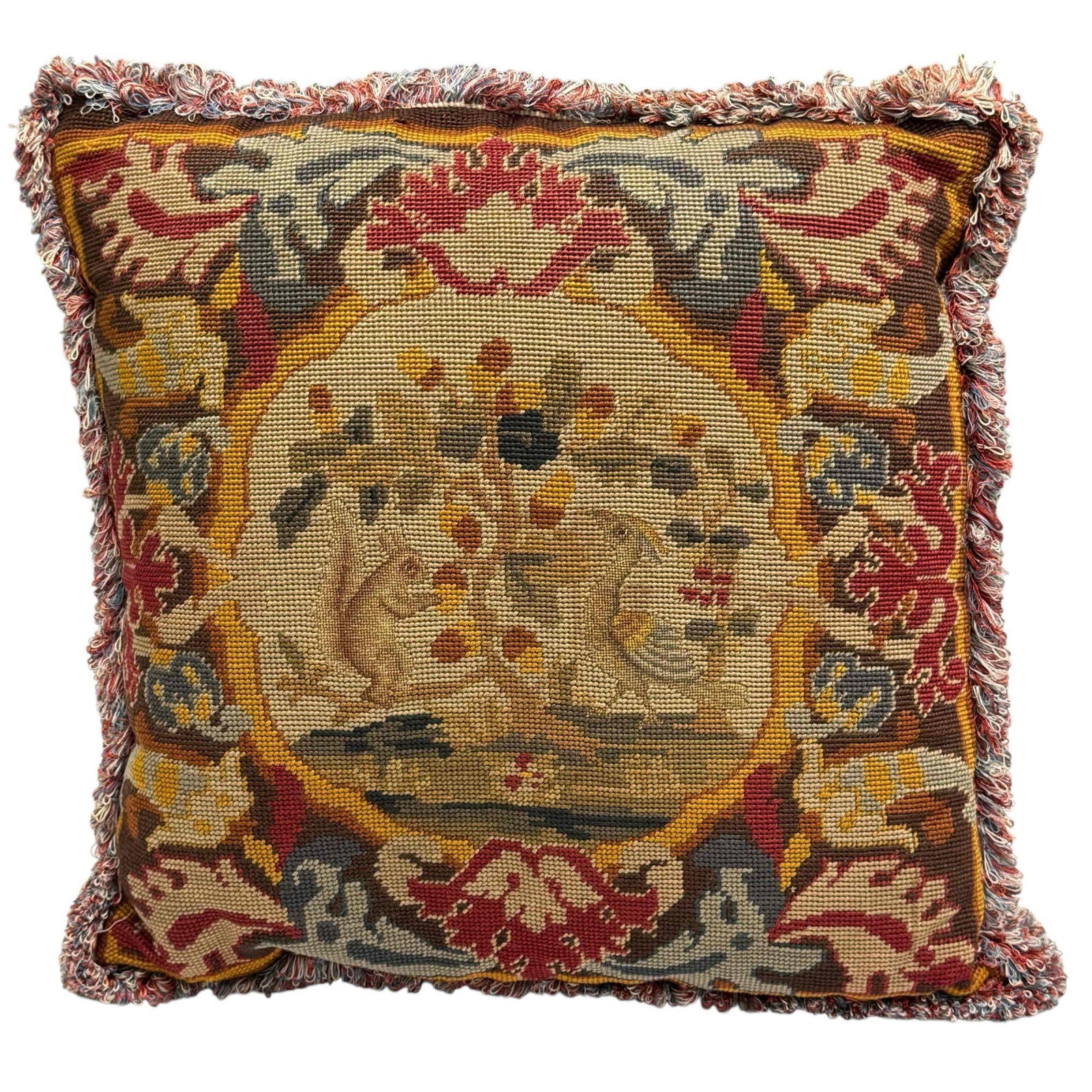 Decorative Tapestry Squirrel Bird and Foliage Throw Pillow (1 of 16)