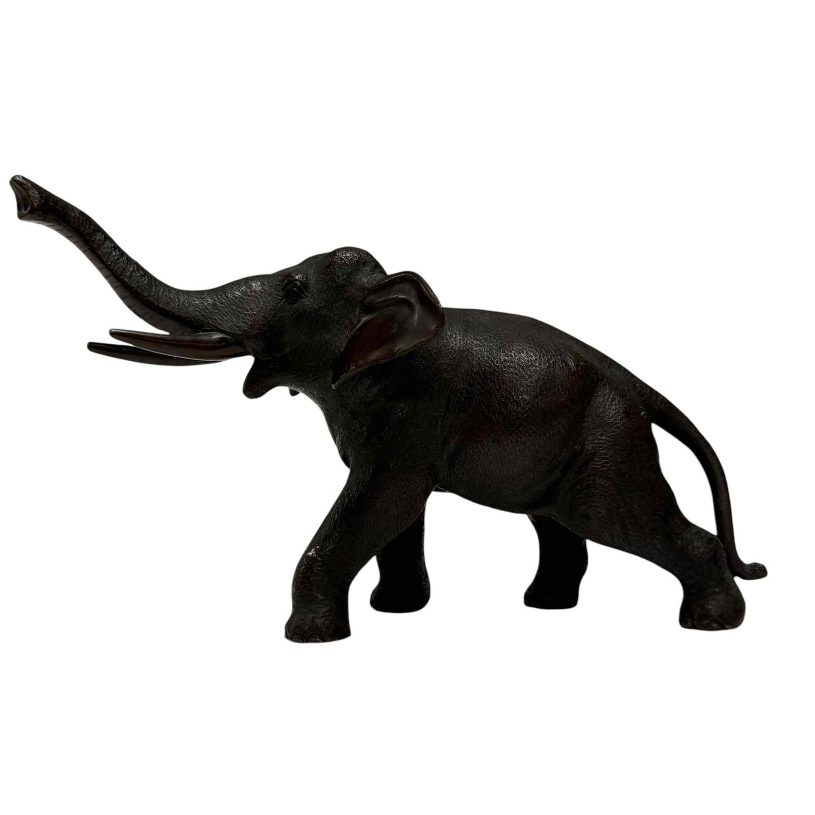 Japanese Bronze Okimono Sculpture Elephant Meiji Period: Japanese Bronze Okimono Sculpture of an Elephant, Meiji period. Underside of stomach with Japanese maker's marks. Measuring approx. 8.75" long by 5.5" tall. In good condition, see photos.