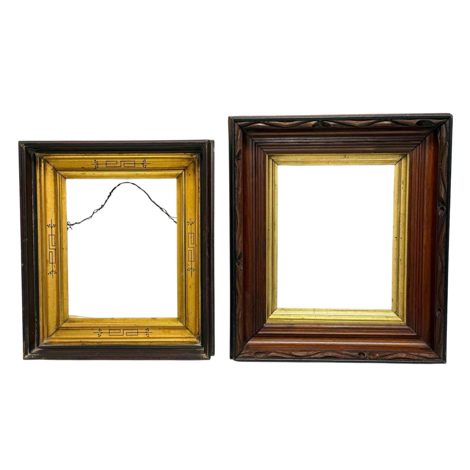 19th Century Victorian Walnut Gold Gilded Incised Picture Frames (2) (1 of 20)