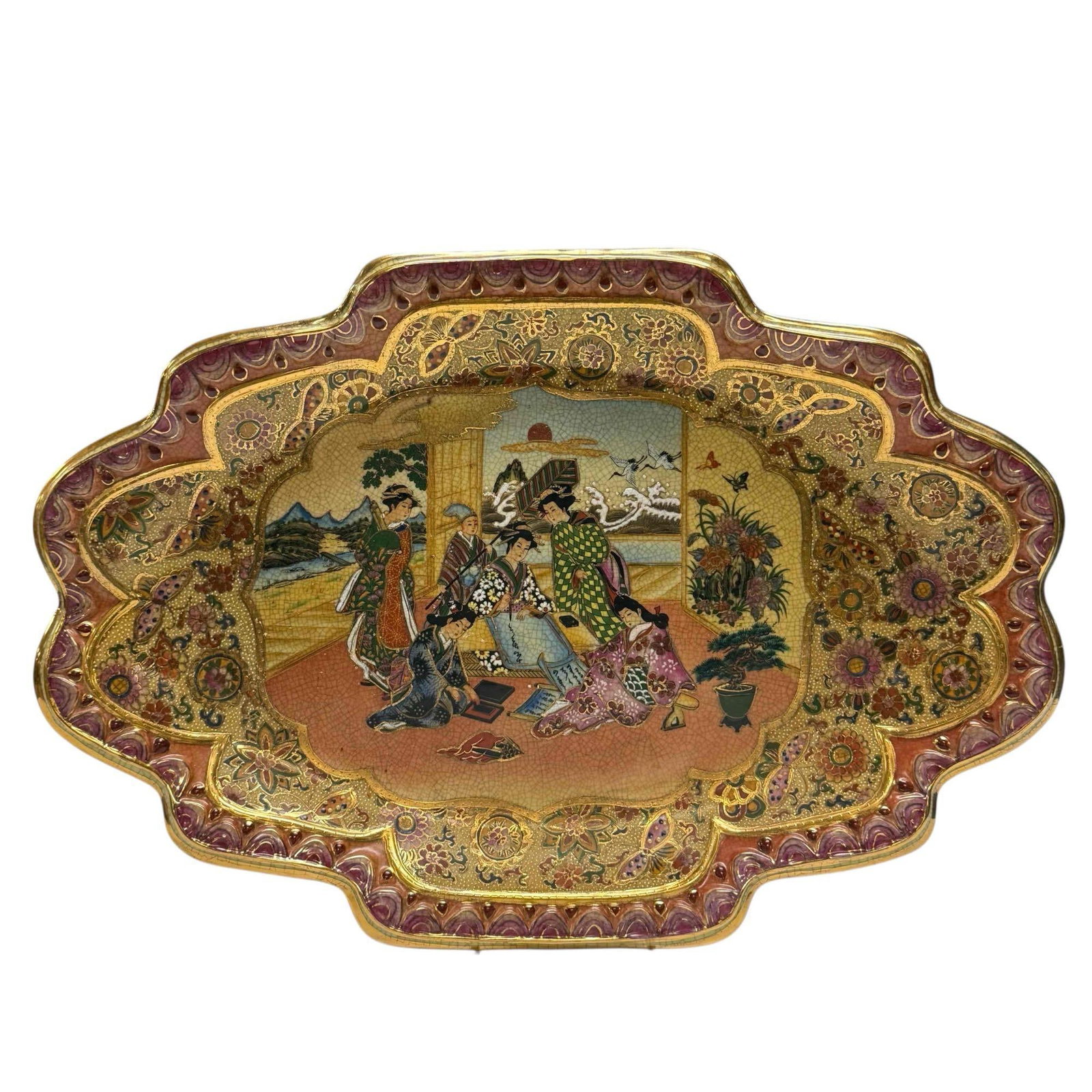 Geisha Women Butterfly Satsuma Serving Platter (1 of 17)
