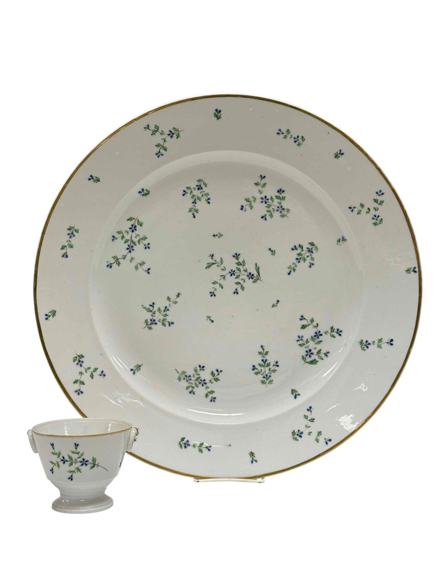18th Century Barbeaux Porcelain Cornflower Platter 17" and Sugar Bowl (1 of 20)