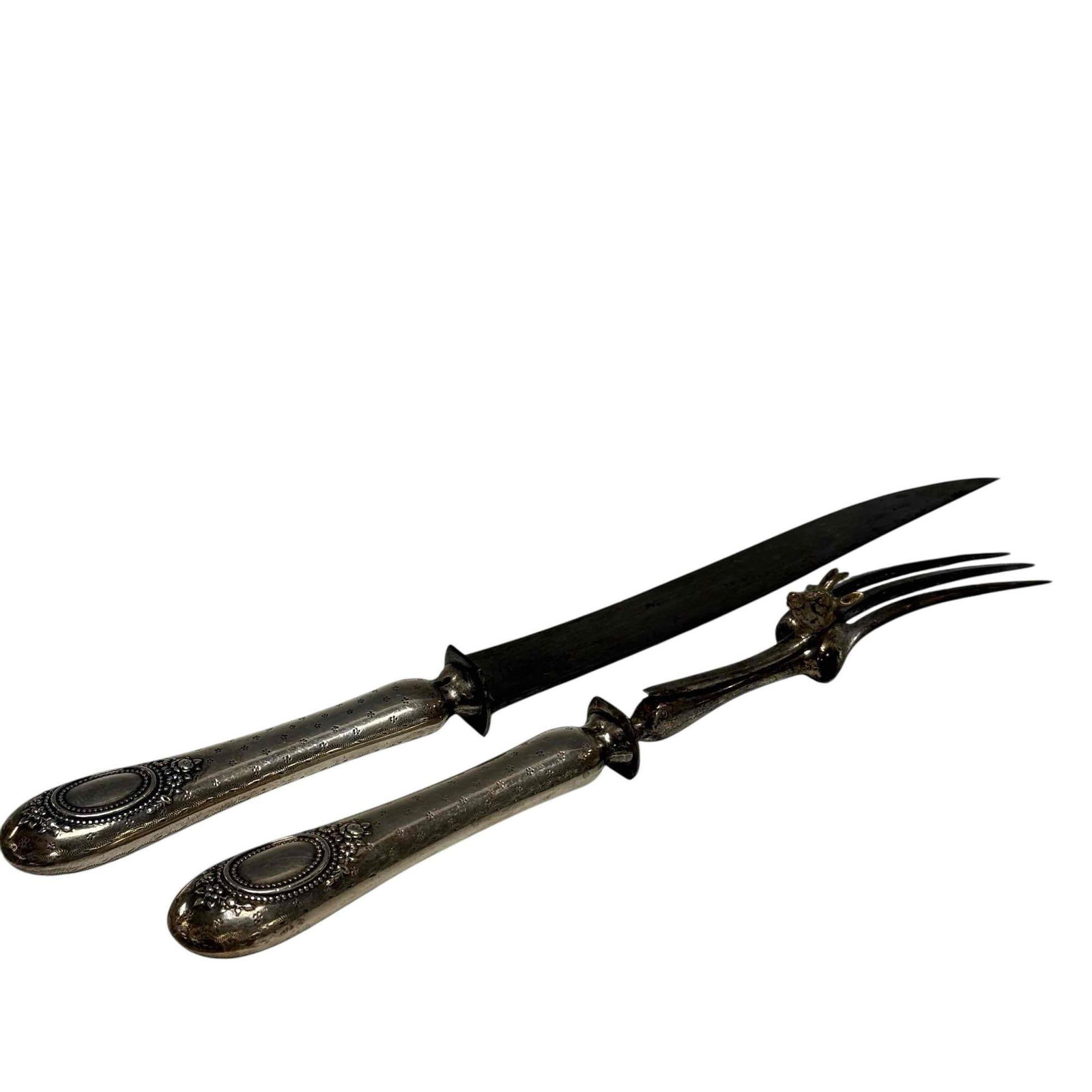 French Sterling Handle Carving Set Bull Head Meat Holder (1 of 20)