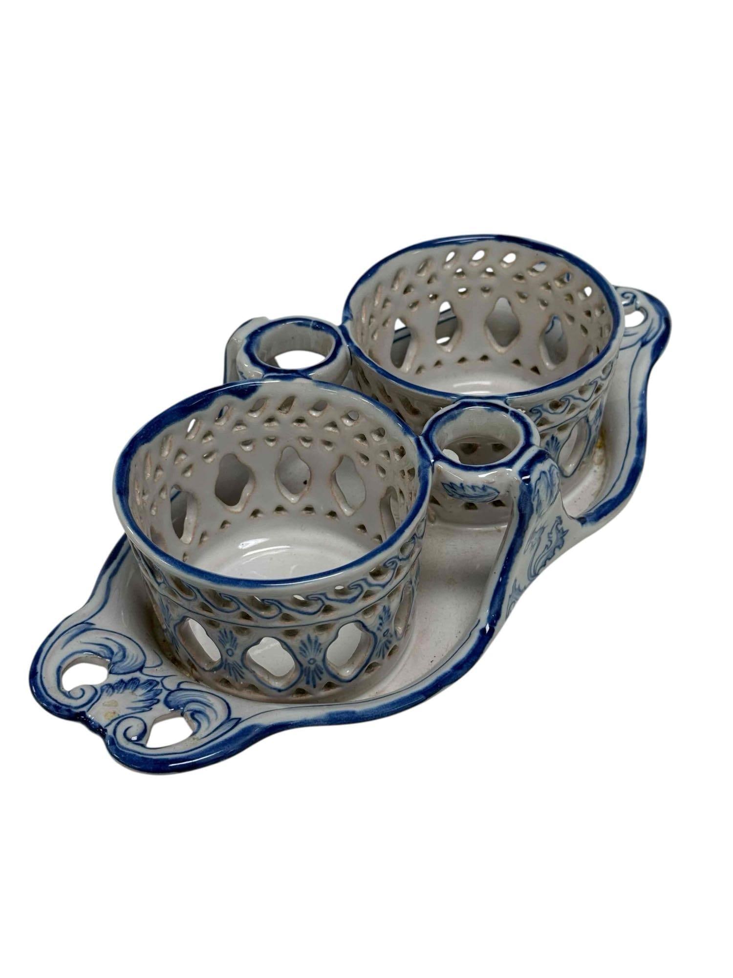French Faience Pierced Porcelain Vinegar and Oil Holder (1 of 17)