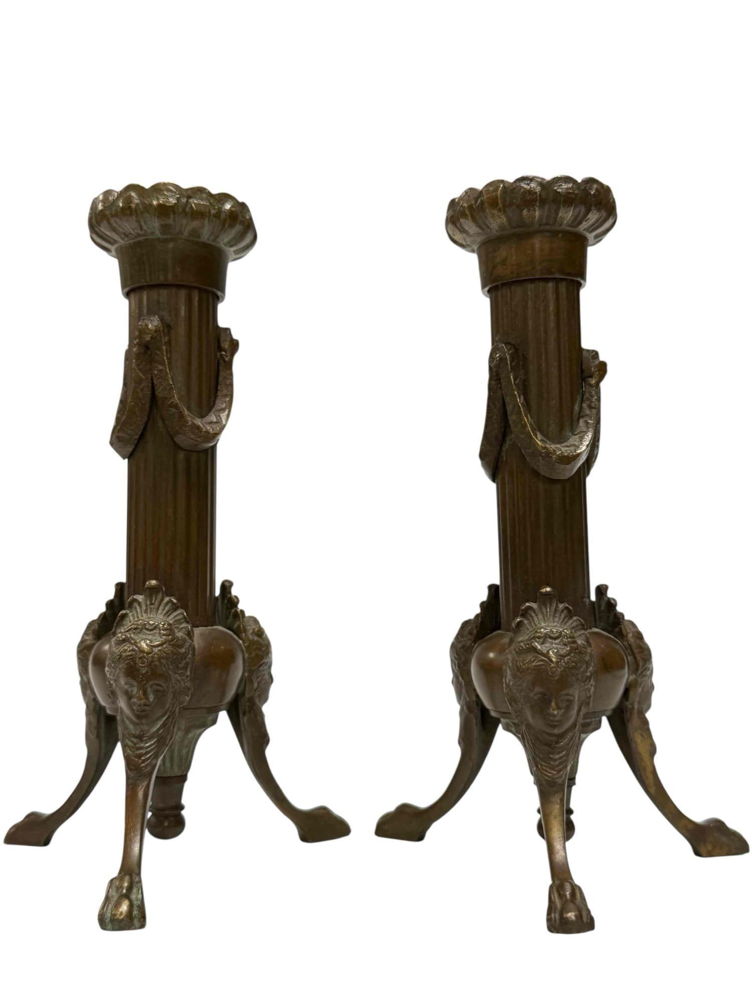 Pair of French Empire Bronze Neoclassical Candlesticks (2) (1 of 18)