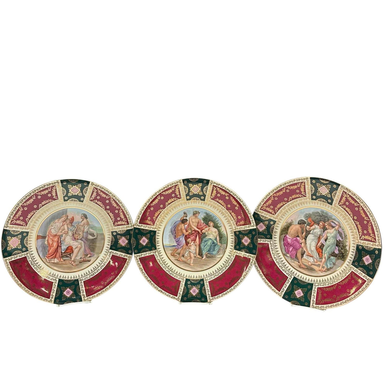 Austrian- JK Decor Carlsbad Decorative Plates: Three attractive Austrian cabinet plates. Measuring approx. 12" diameter. Good condition and very decorative for those stately interiors, see photos
