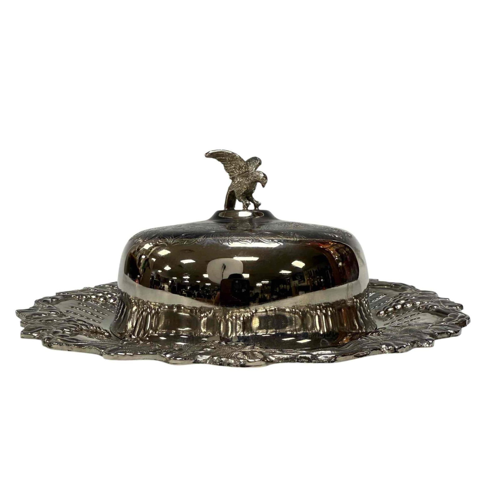 Embossed Eagle Finial Cheese Dome Dish Polished Silver Plate (1 of 20)