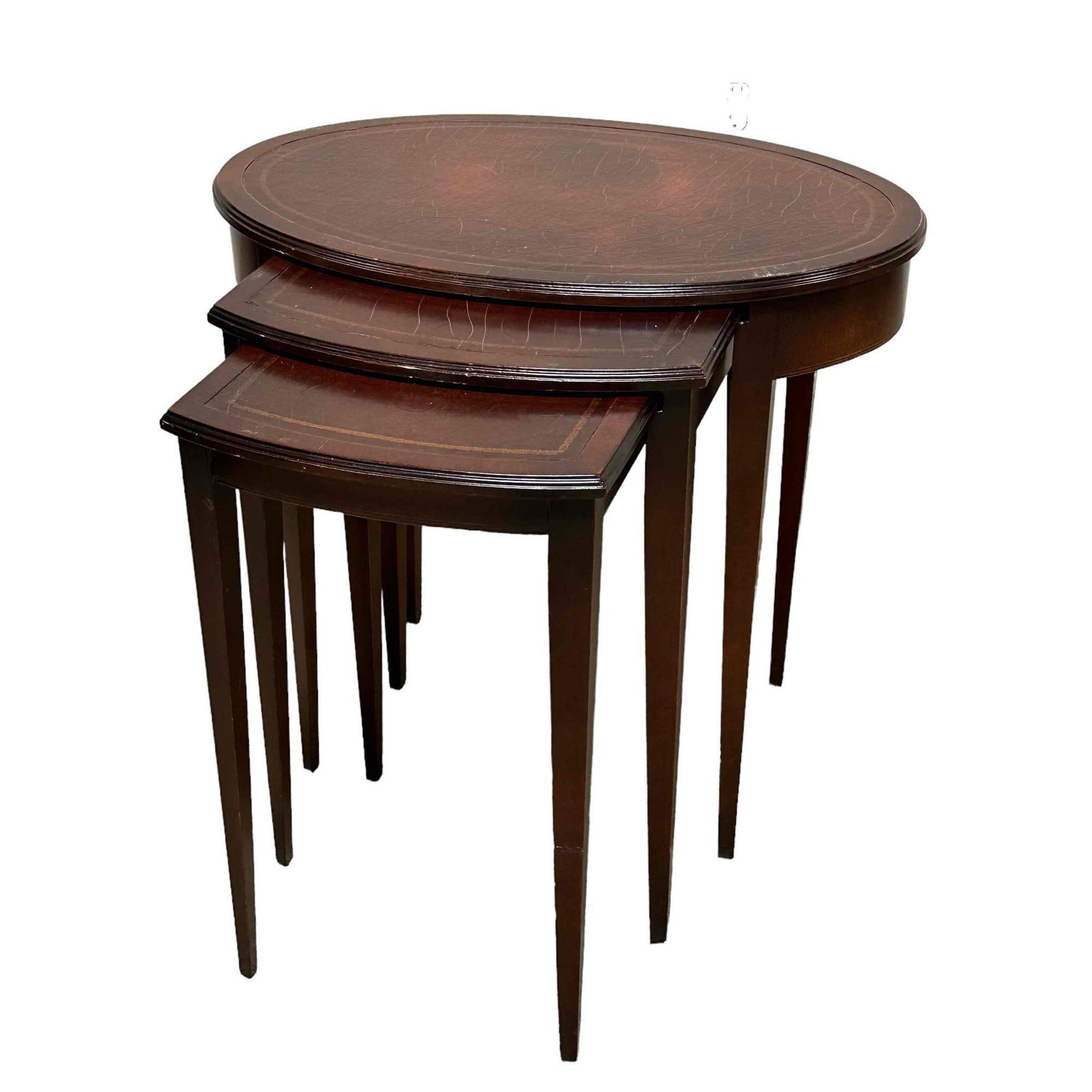 Mahogany Leather Top 3 Tier Nesting Tables (1 of 20)
