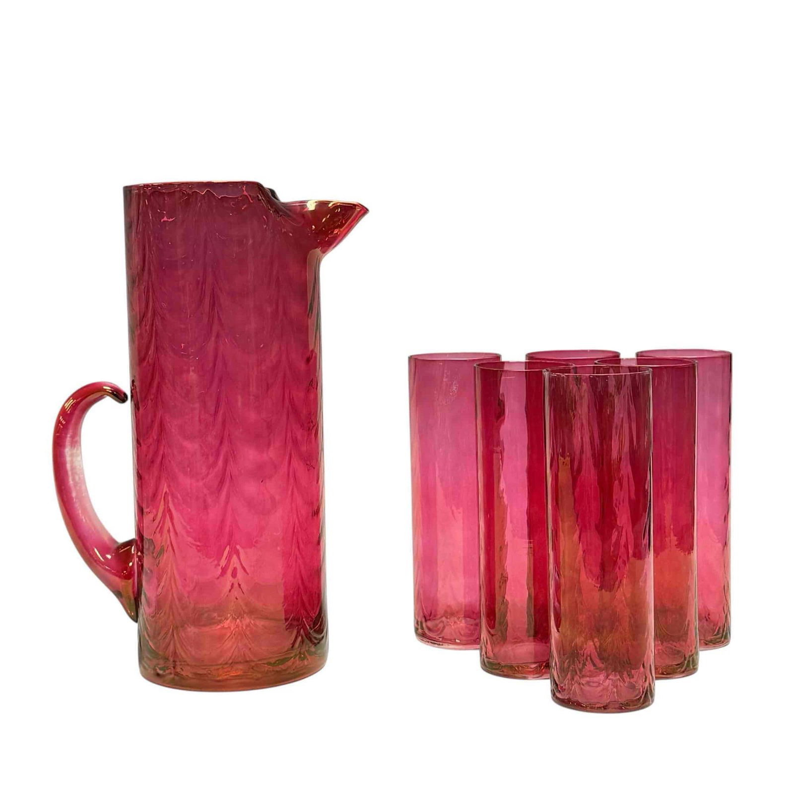Draped Pattern Cranberry Pitcher & Glass Set (1 of 18)