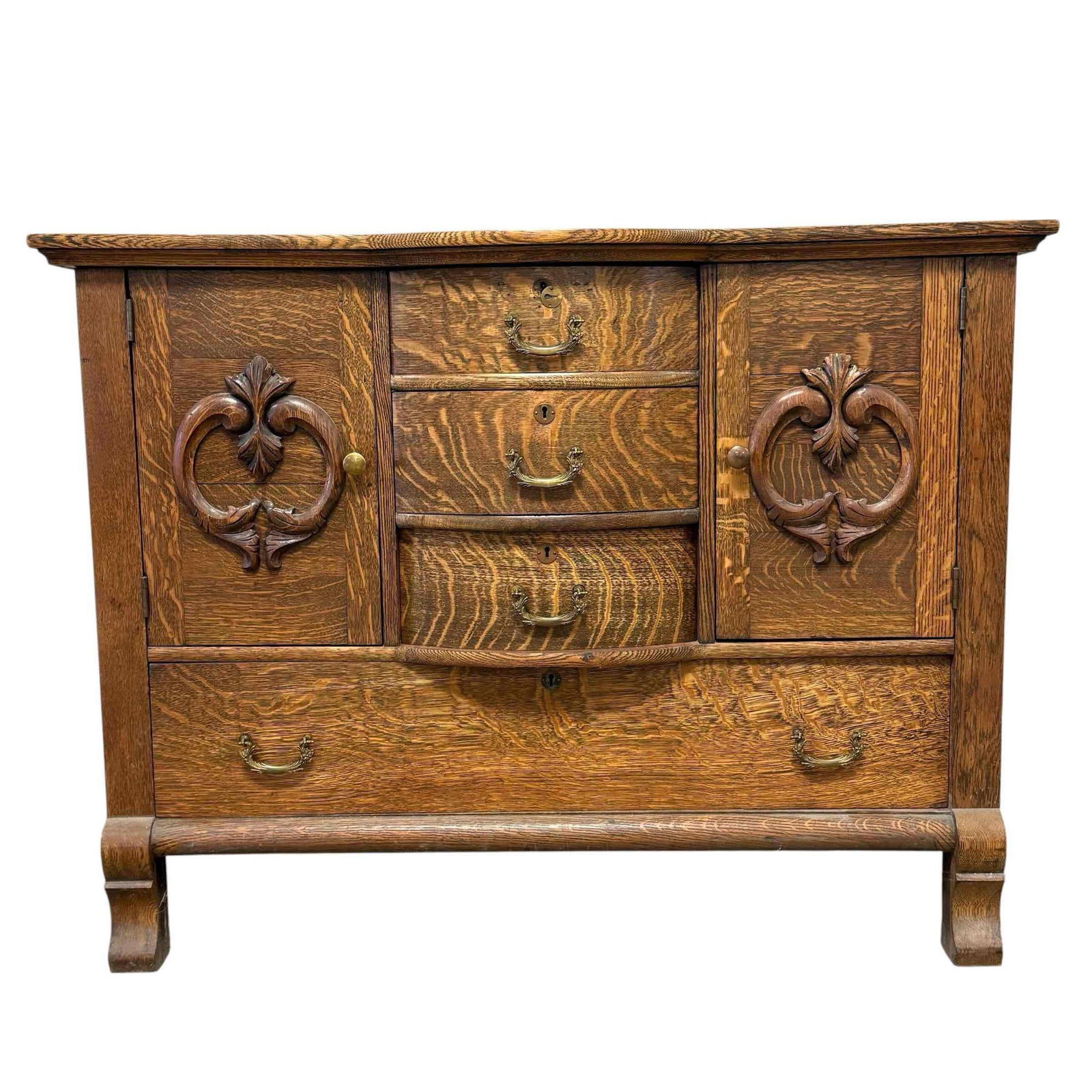 19th Century American Oak Server: American oak, circa 1890-1900 measuring approx. 36.5" h x 48" w x 24.5" d. Light use and wear consistent with age. Good and sturdy, see photos