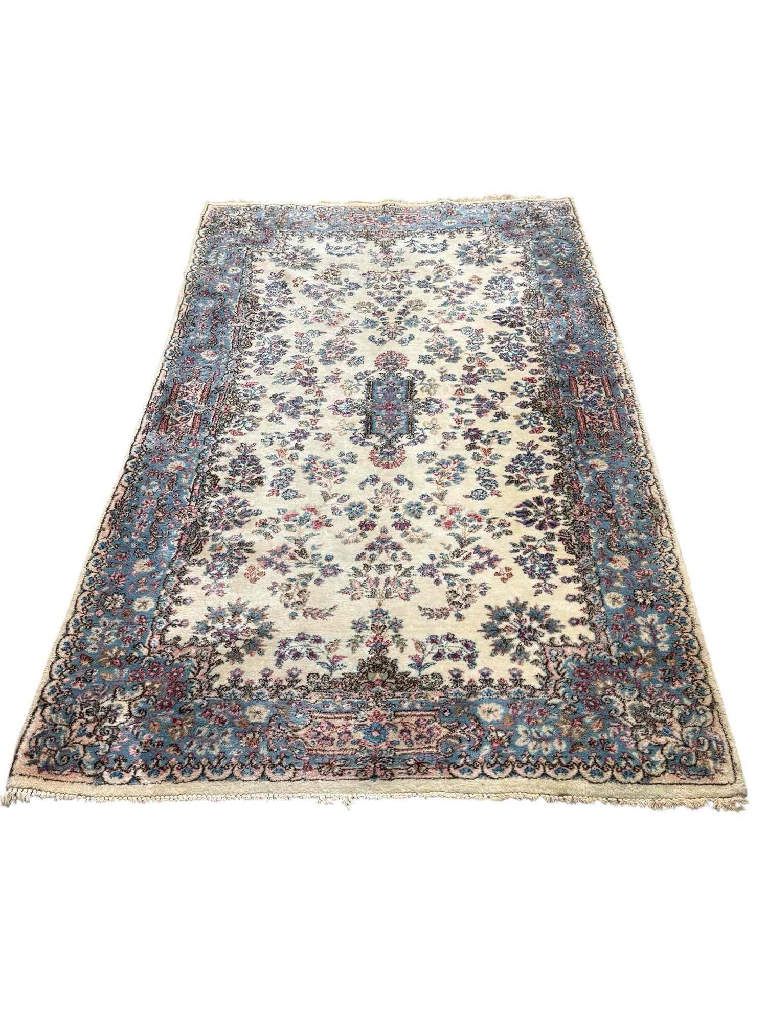 Baby Blue and Cream Persian Kerman Carpet - 7.5ft x 4ft (1 of 18)
