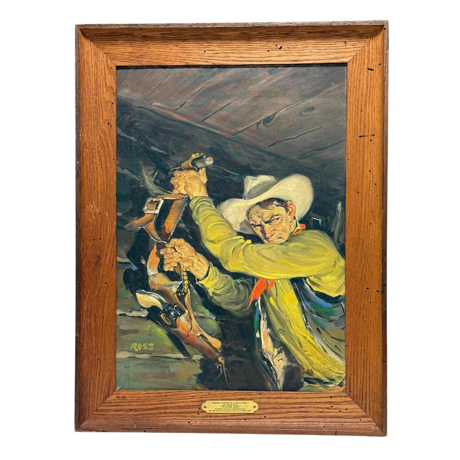 A. Leslie Ross (1910-1989) "Trigger Man" Oil on Board Painting (1 of 15)