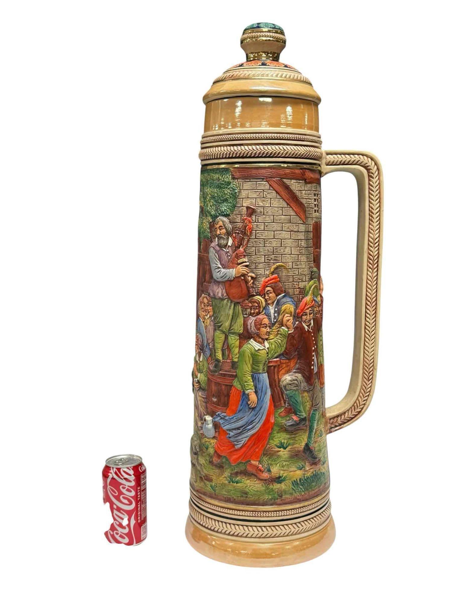 GERZ West Germany 29" Tall Stein "Flemish Country Wedding" Scene (1 of 20)