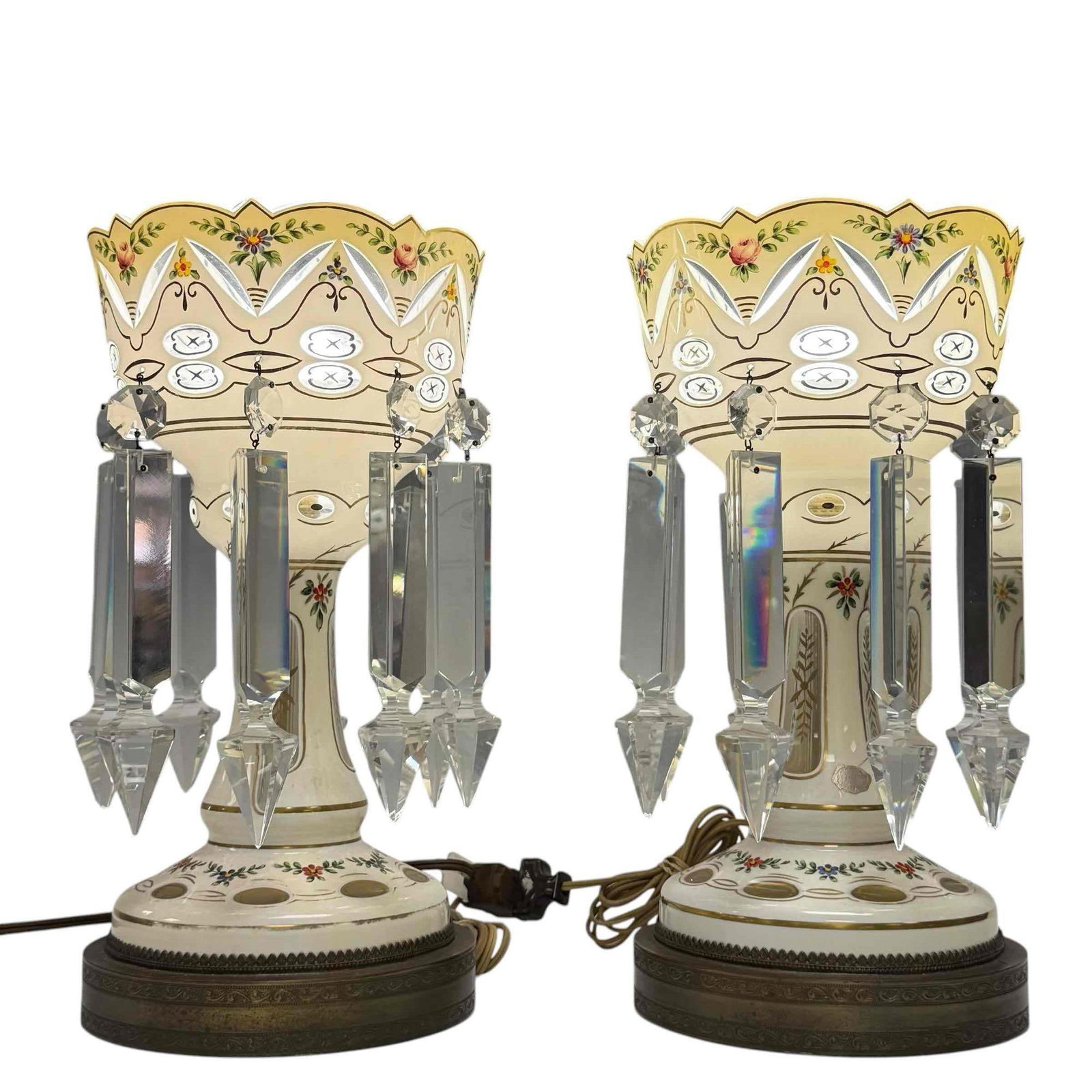 Victorian Bohemian White Cased Glass Mantels Lusters Electrified (2) (1 of 20)
