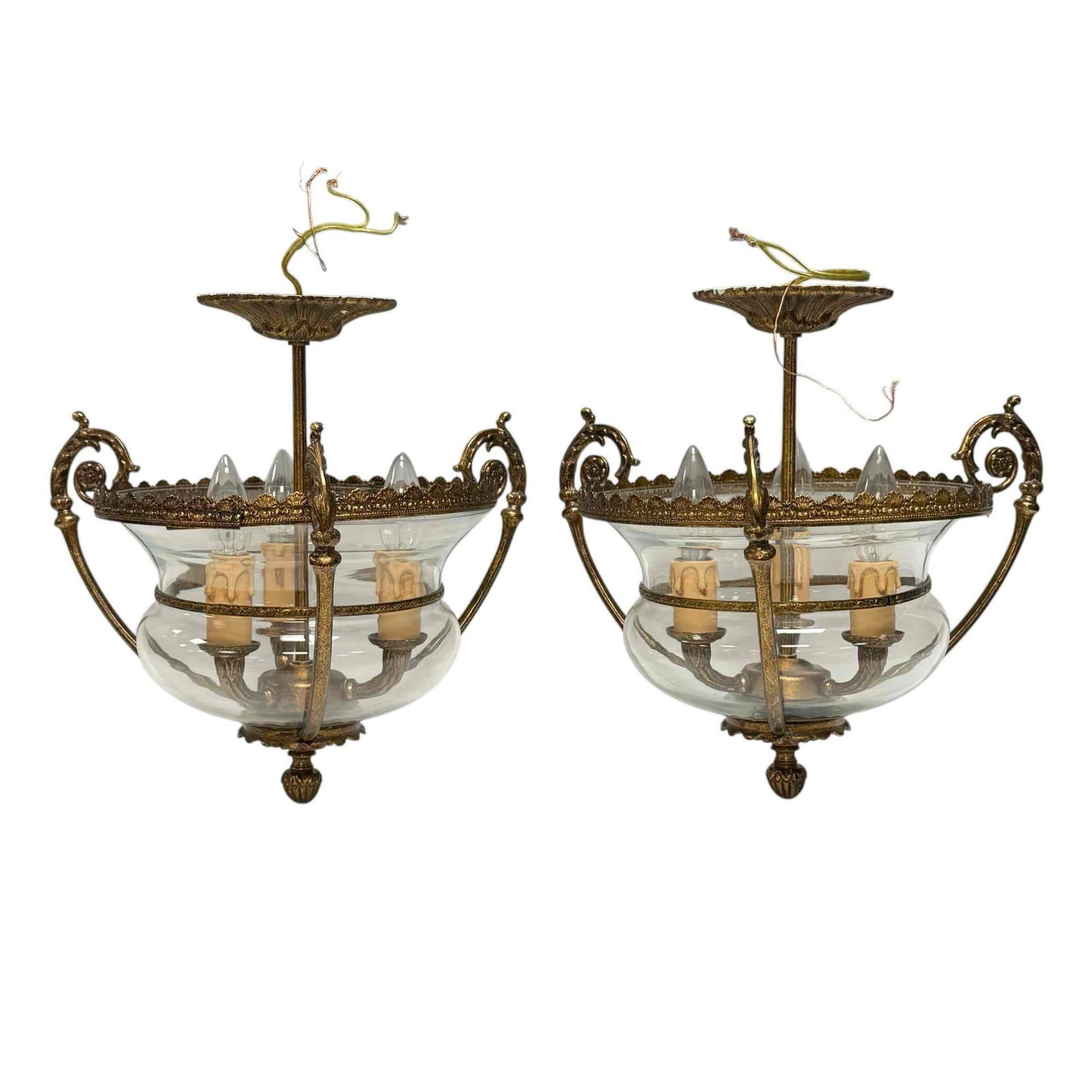 French Classical Style Brass and Glass Hanging Chandeliers (2) (1 of 17)