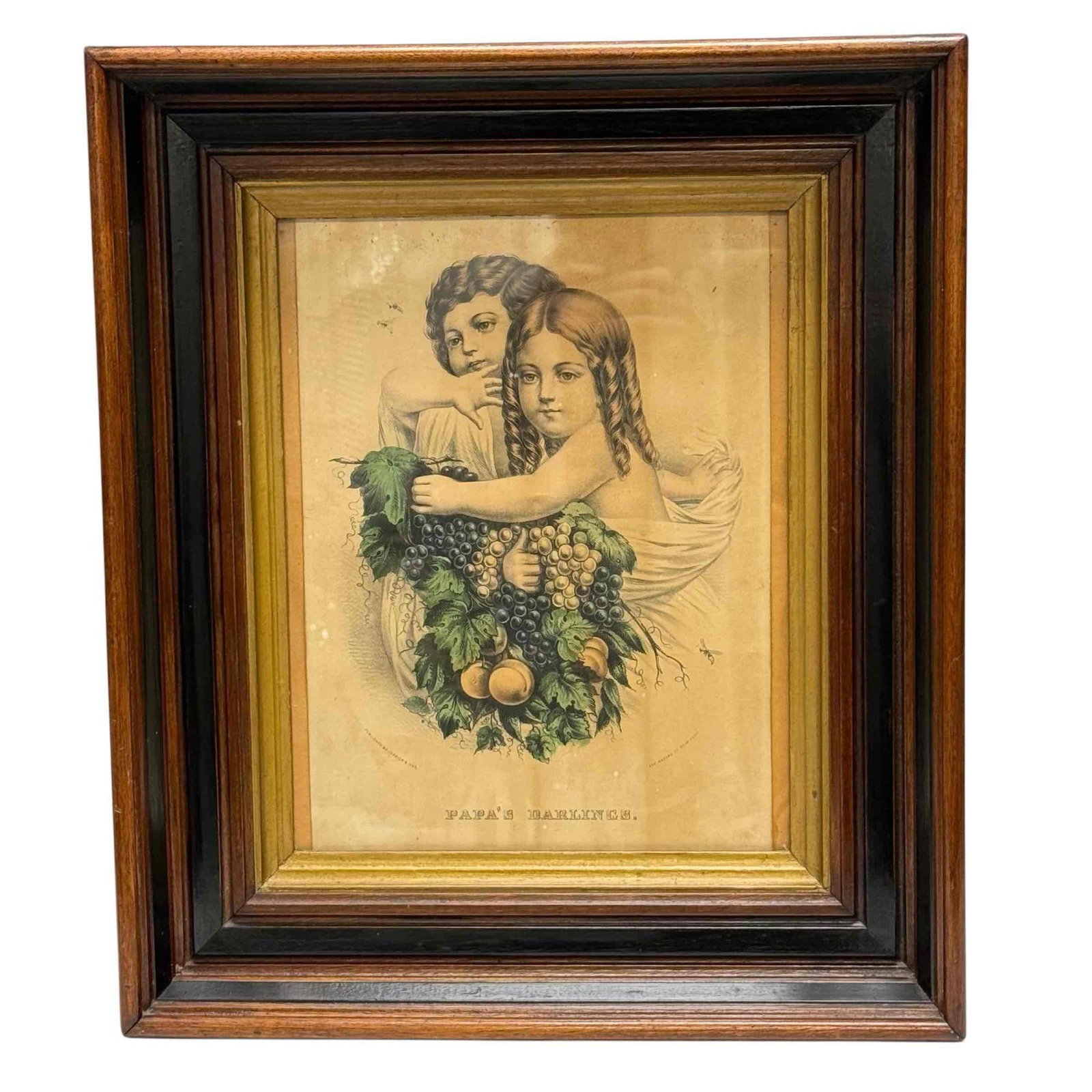 19th Century Currier and Ives "Papa's Darlings" Hand Colored Lithograph (1 of 16)