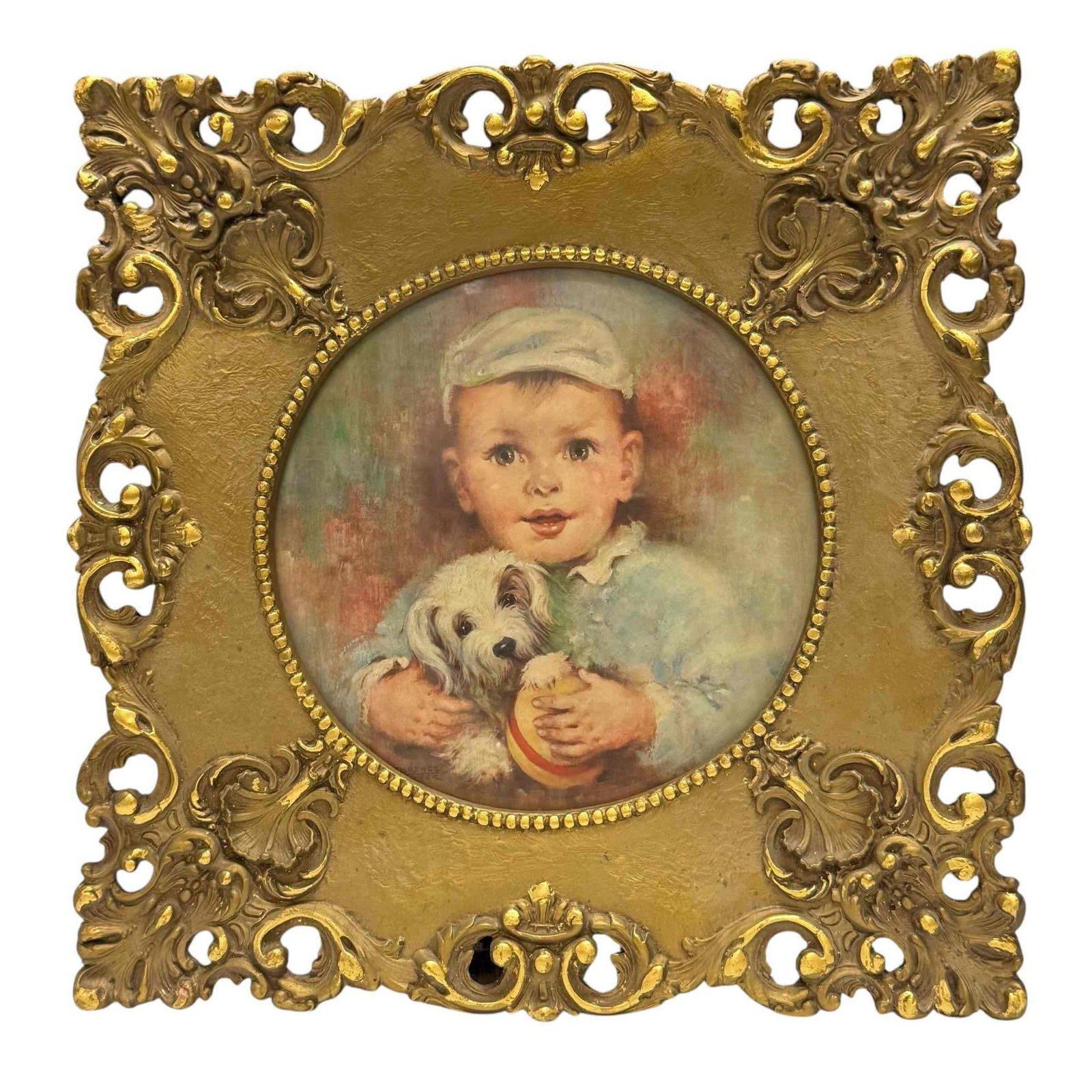 Florence Kroger Baby Boy with Puppy Ornate Porcelain Frame (1 of 15)