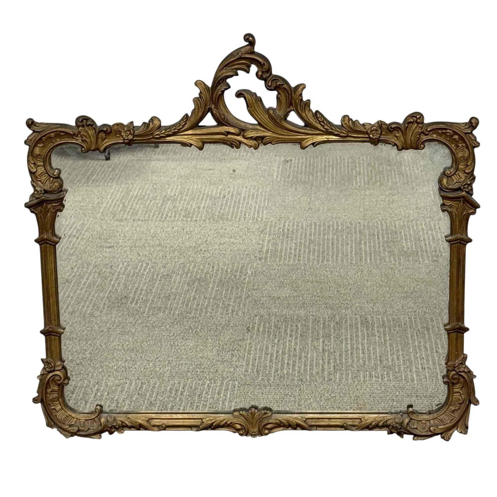 Art Nouveau Wood and Gesso Wall Mirror: Measuring approx 32" h x 24" w z 3" d. Normal use and wear, see photos