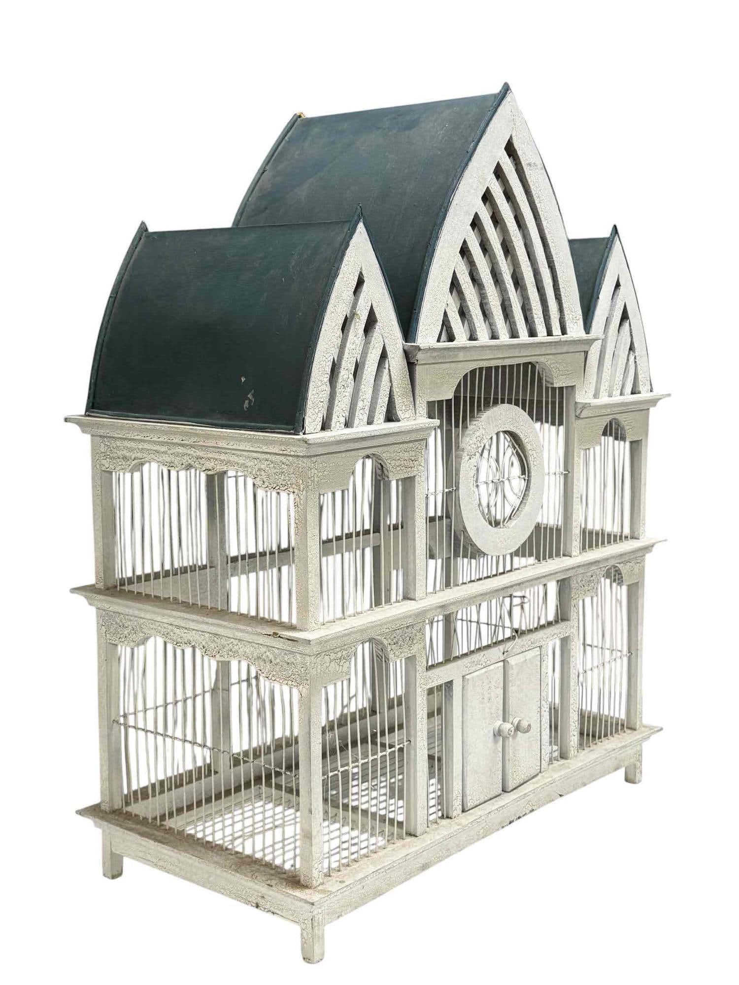 Victorian Style White Wooden Domed Bird Cage (1 of 12)