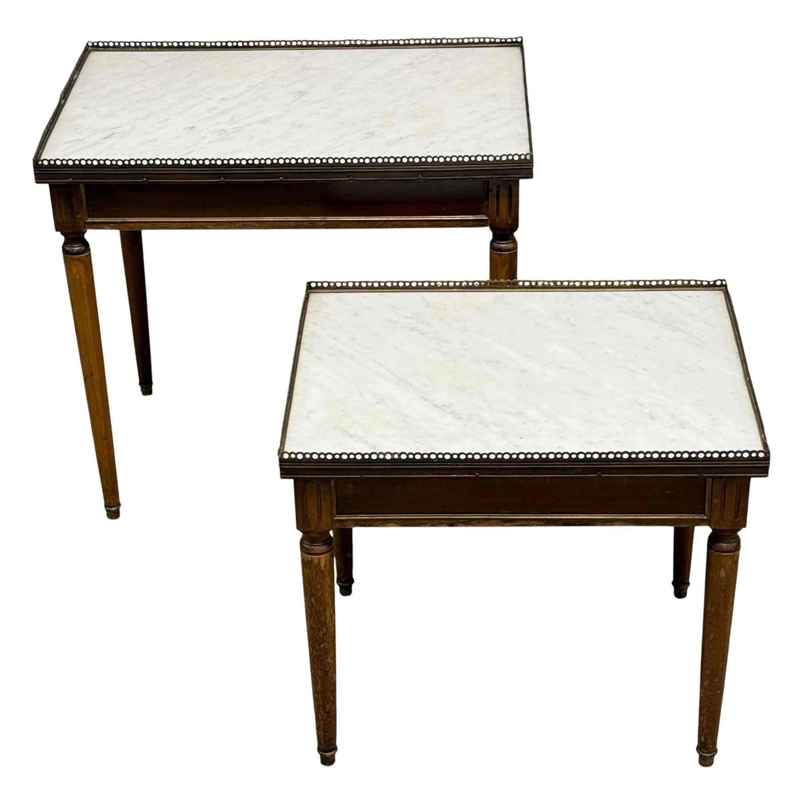 French Louis XVI Style White Marble Top Table Brass Gallery Nesting Tables (2) (1 of 19)