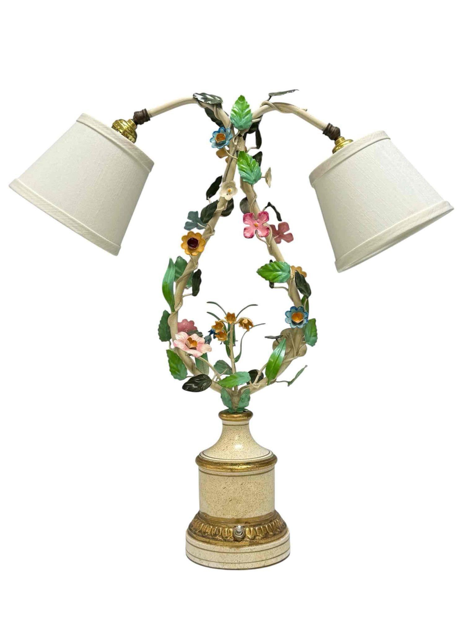 Italian Toleware Double Arm Floral Vine Table Desk Lamp (1 of 20)