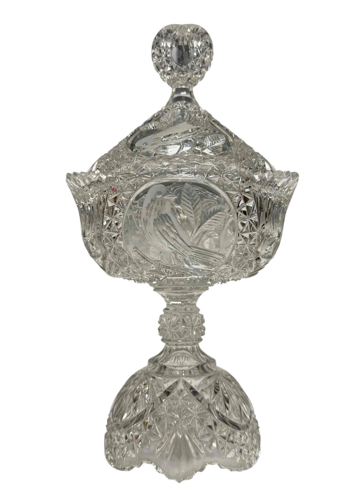 Hofbauer German Crystal Lidded Compote Birds Motif (1 of 17)
