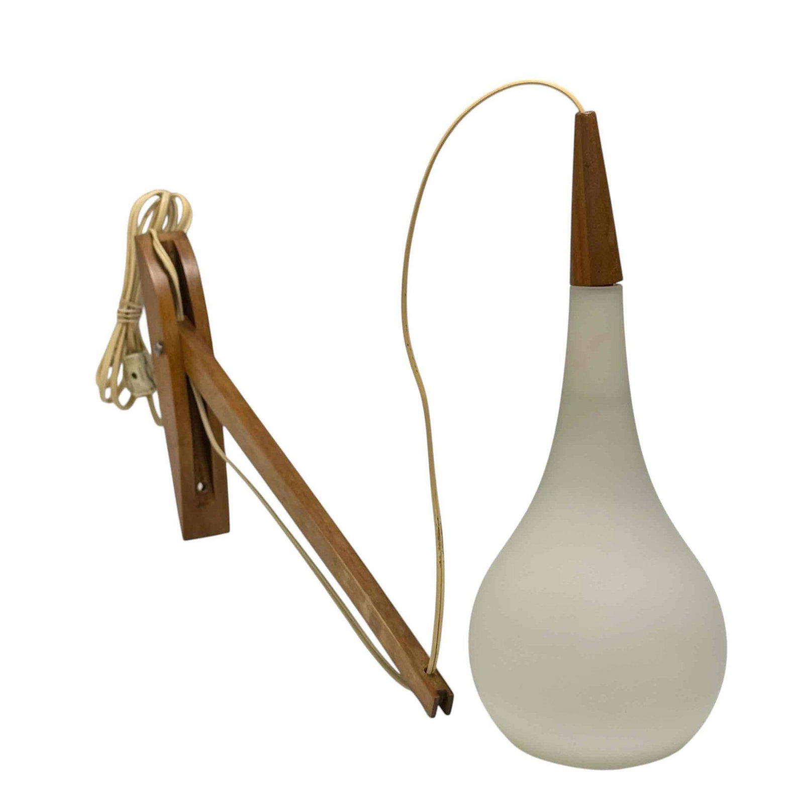 Mid Century Modern Teak Wall Arm Frost Opal Glass Droplet Lamp (1 of 18)