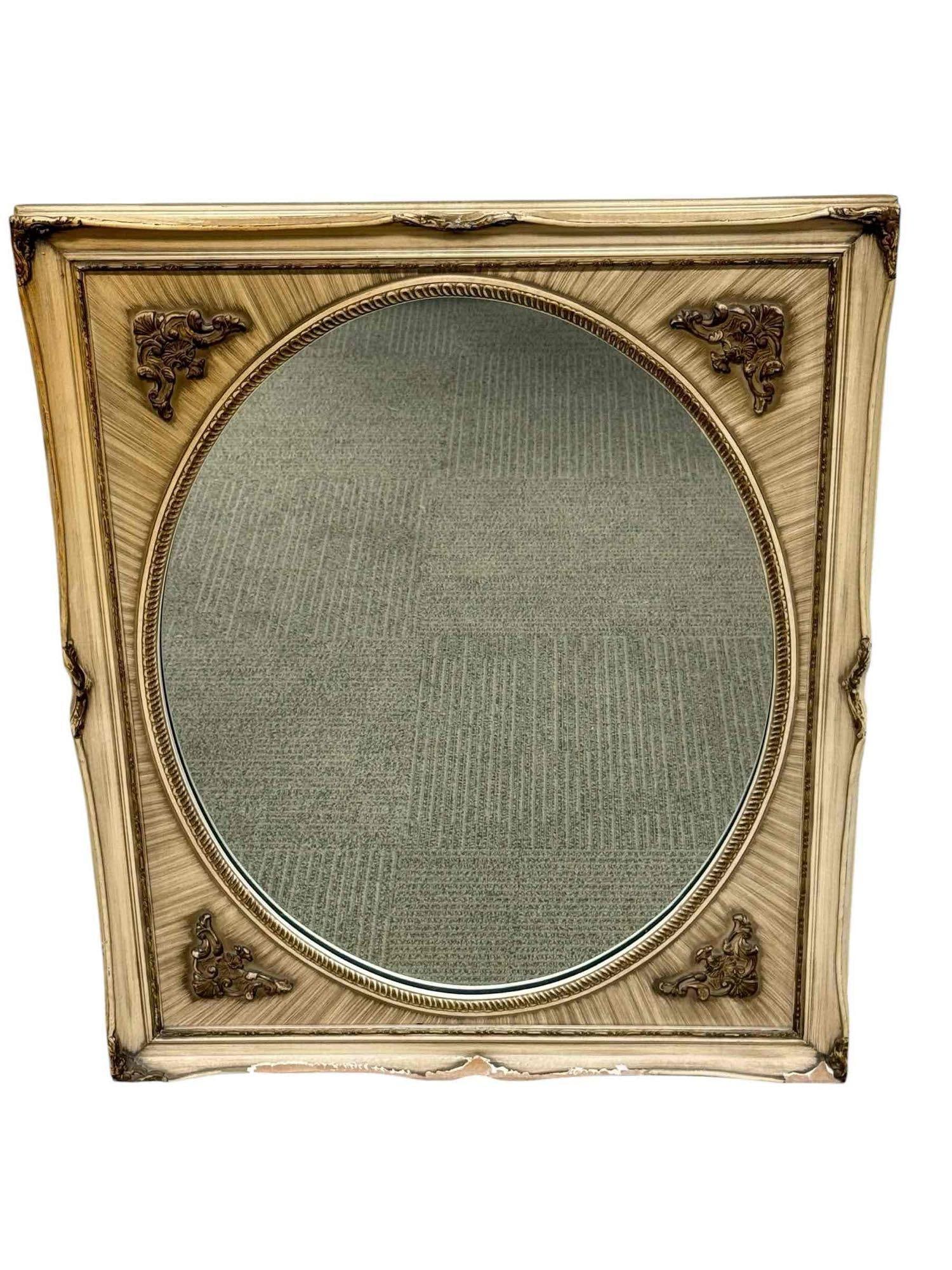 Mid 20th Century Italian Wall Mirror: Shows some losses and wear along bottom edge which only adds to its charm. Measuring approx 33.5" h x 27.5" w. See photos