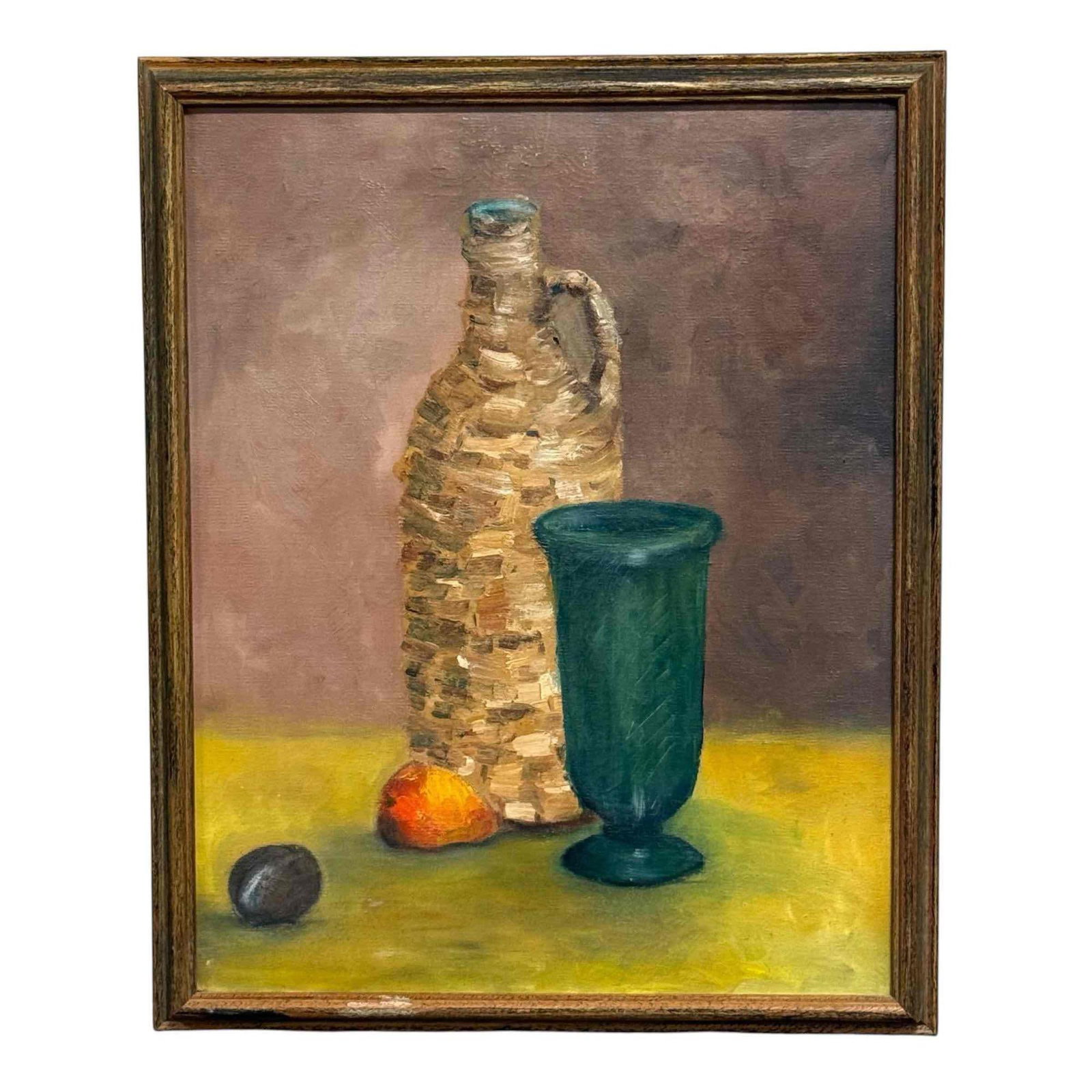 20th c. RV MARIANI Still Life Oil on Canvas: Well executed and choice in colors in this Mid 20th century oil on canvas. Although, unsigned there are three paintings directly from the estate. This lot 314 and 316 as shown in the catalog. Local ta