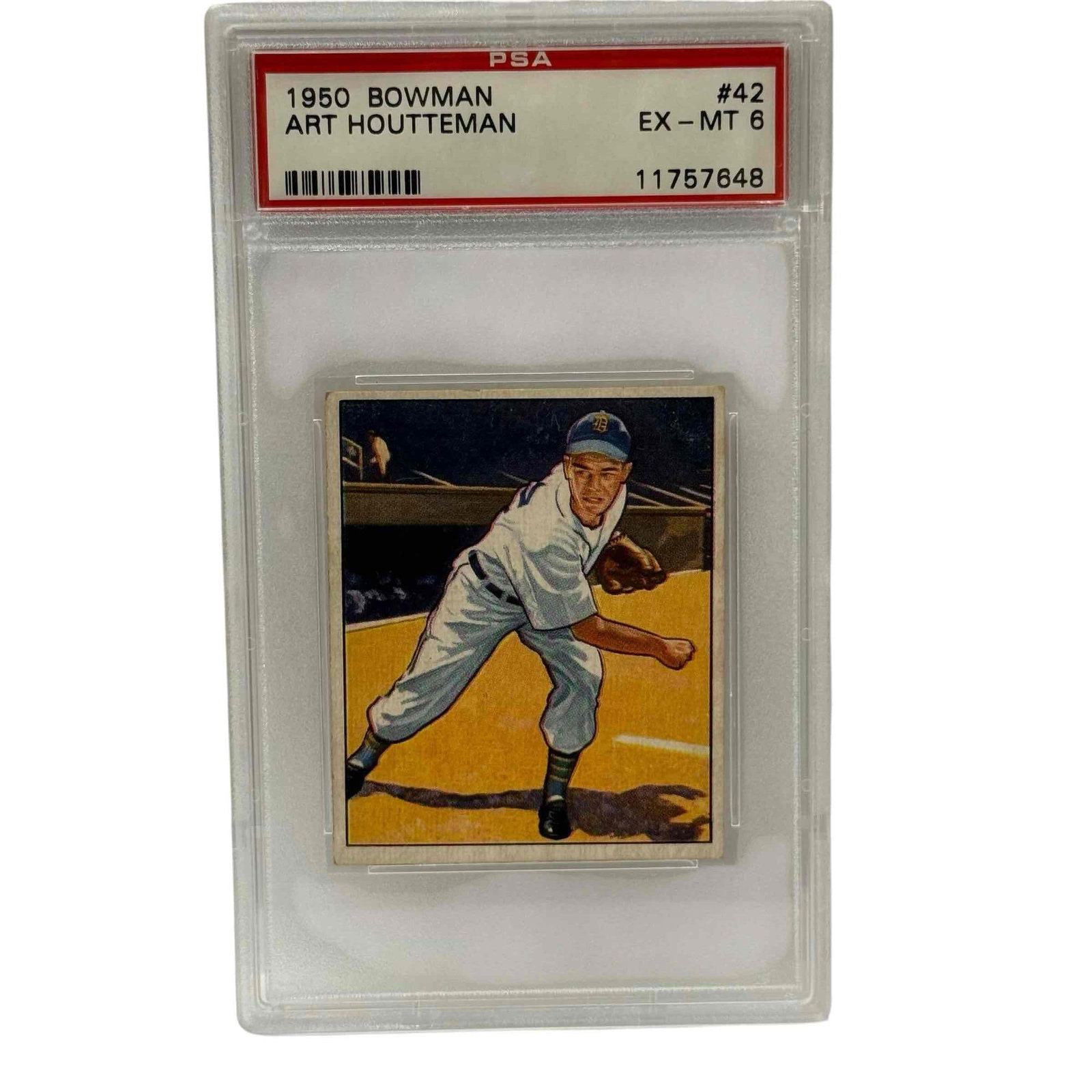 1950 Bowman Baseball #42 Art Houtteman PSA 6 EX-MT: PSA 6, EXMT grade on the popular pitcher.