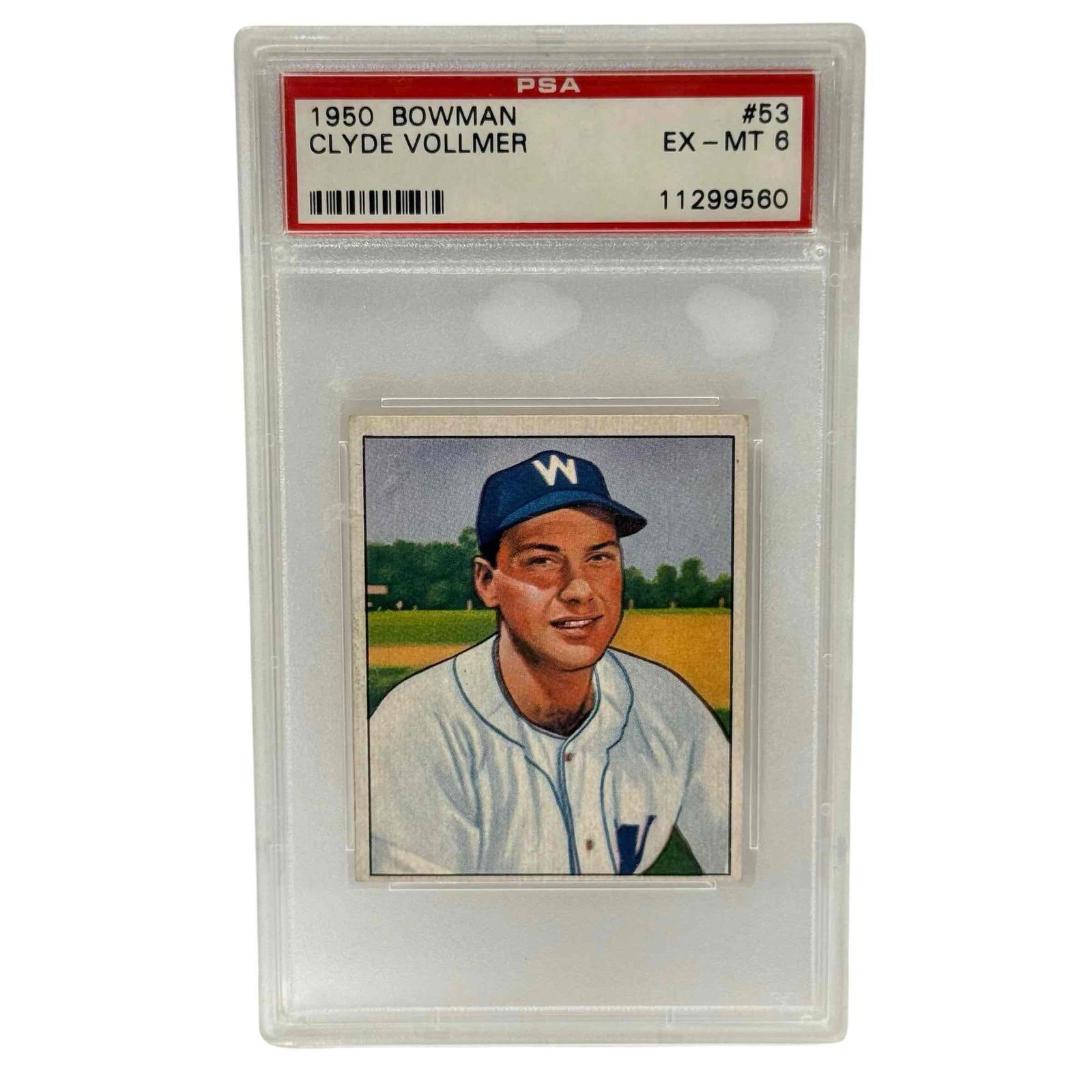 1950 Bowman Baseball #53 Clyde Vollmer PSA 6 Washington Senators: EX-MT 6 grade by PSA.