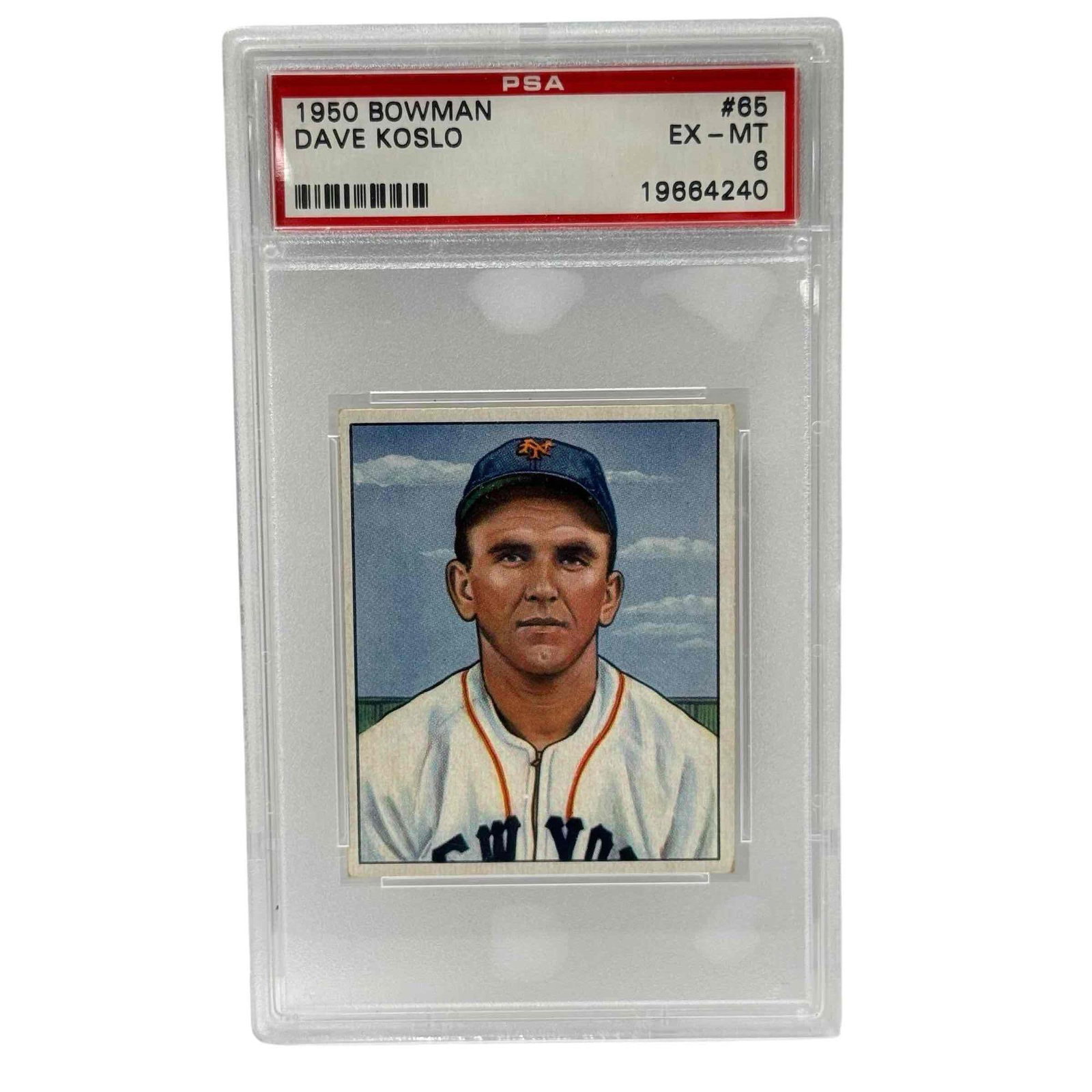 1950 Bowman Baseball #65 Dave Koslo PSA 6 New York Giants: EX-MT grade by PSA.