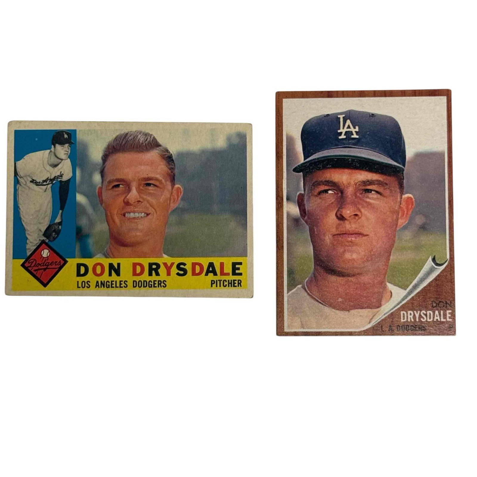 1960 and 1962 Topps Don Drysdale Cards Dodgers: 1960 #475 and 1962 #340. VG-EX conditon cards of the HOF pitcher.