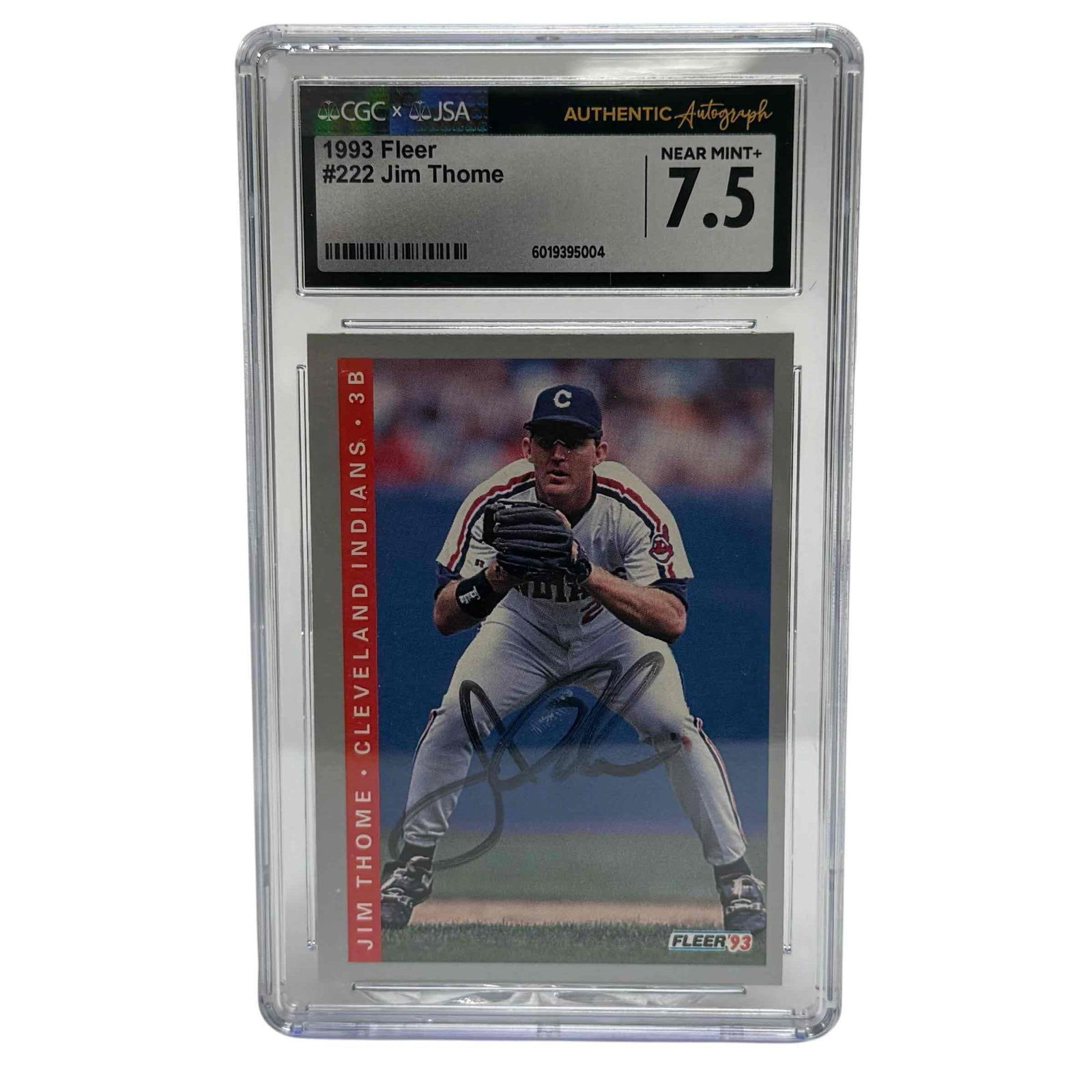 Signed 1993 Jim Thome Fleer Rookie Card CGC x JSA 7.5: 1993 Fleer #222 signed in black marker by the HOF slugger. Card is graded 7.5 NRMT+ and auto is slightly faded.