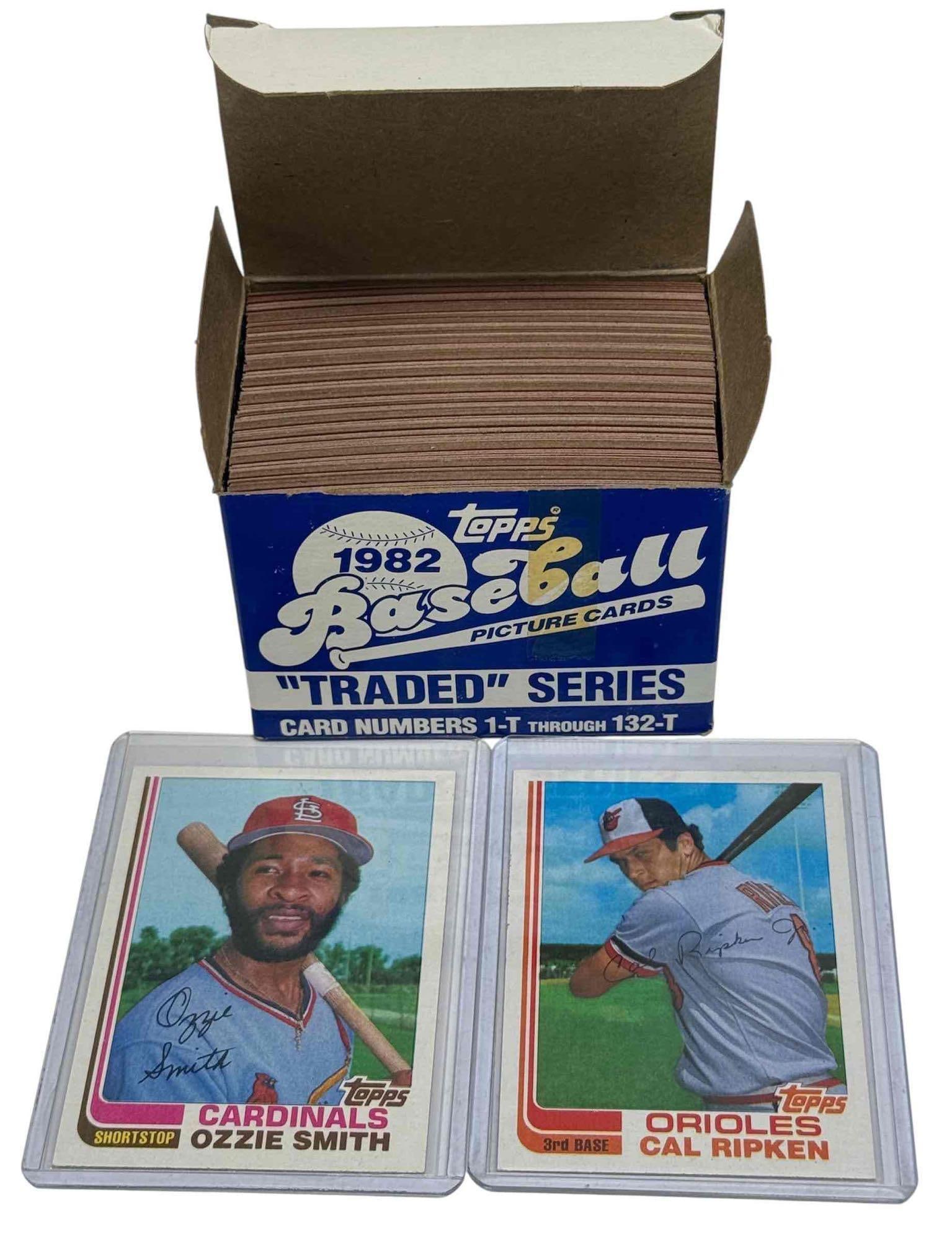 1982 Topps Traded Baseball Card Set w/ Cal Ripken Jr. RC: Set that includes the important rookie card of the Ironman! This example does have a little overprint/ink in the upper right hand corner.