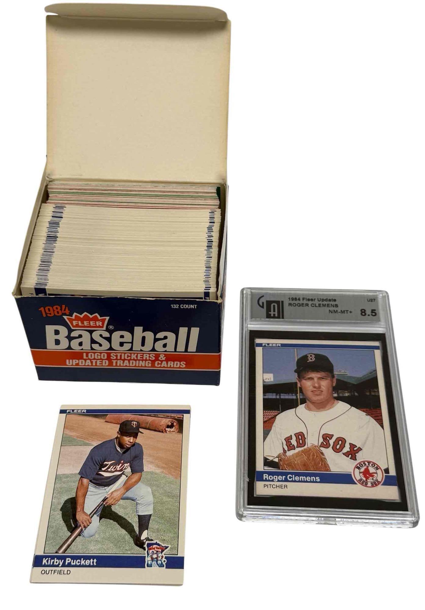 1984 Fleer Baseball Update Set w/ Roger Clemens GAI 8.5: Complete set featuring important rookie cards of Kirby Puckett, Roger Clemens, Dwight Gooden and others. Clemens is graded NM-MT+ 8.5 by GAI.